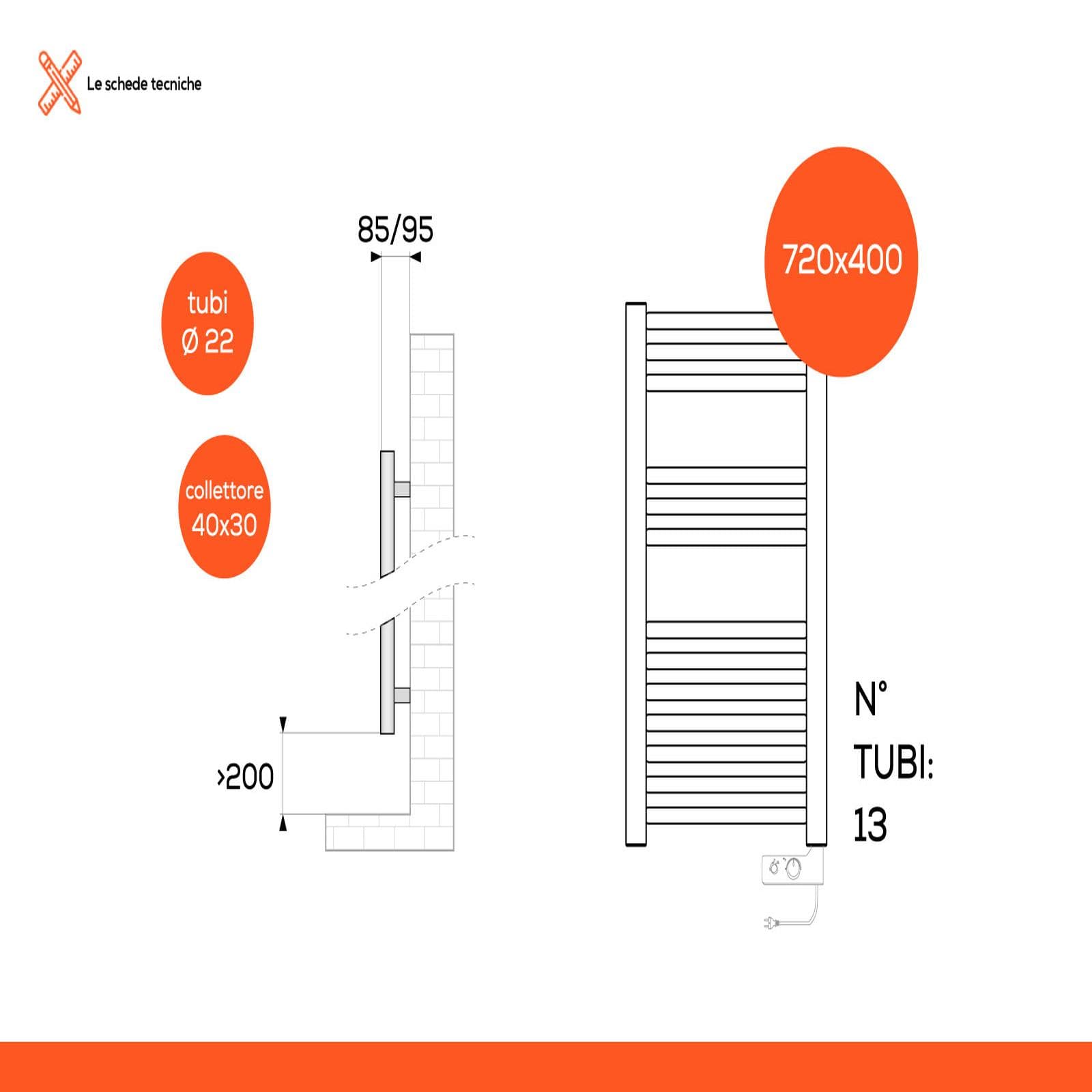 Termoarredo elettrico 720x400 mm potenza 300W termostato bianco - E-Cortina di Lazzarini