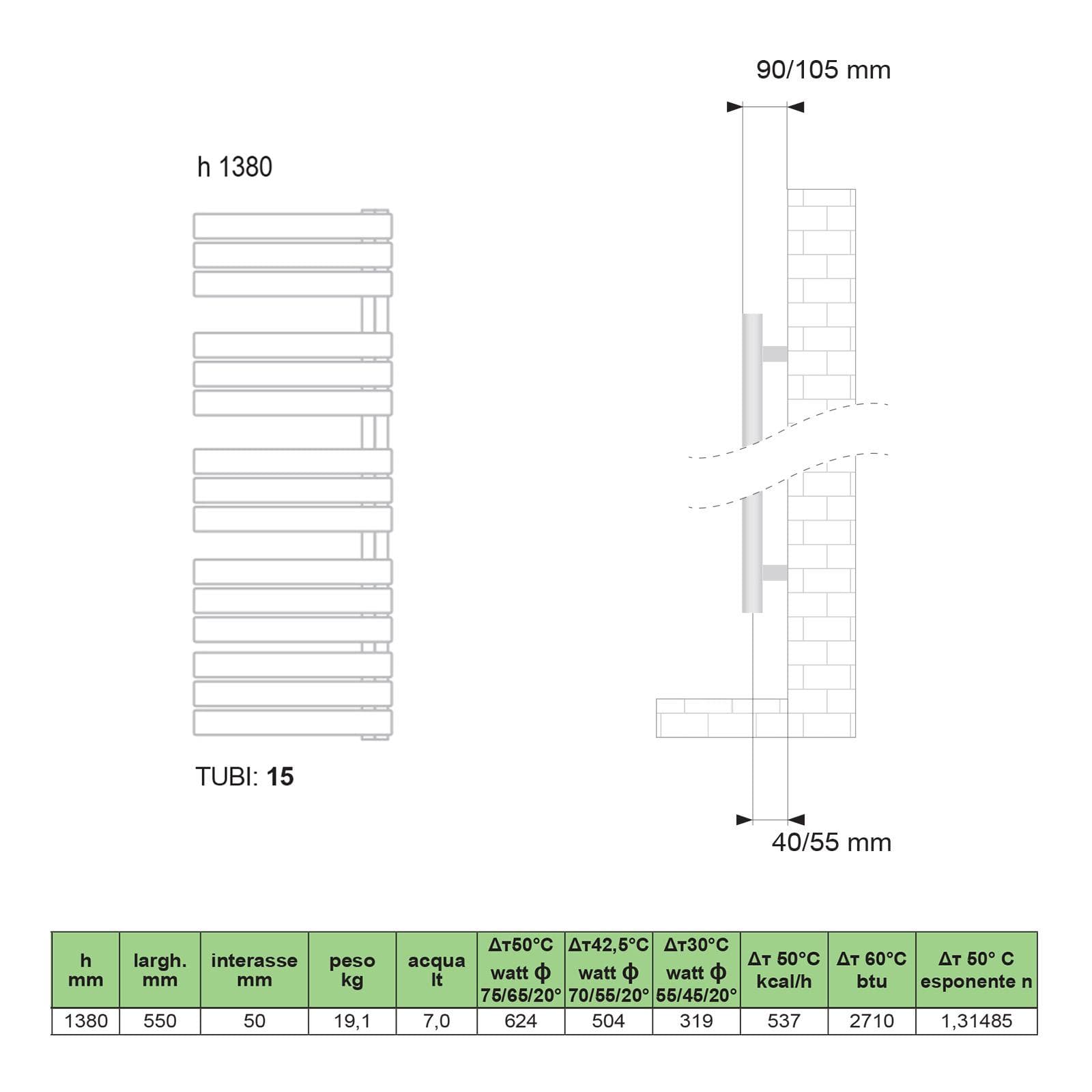 Termoarredo 1380x550 mm antracite tubi curvi - Pieve di Lazzarini