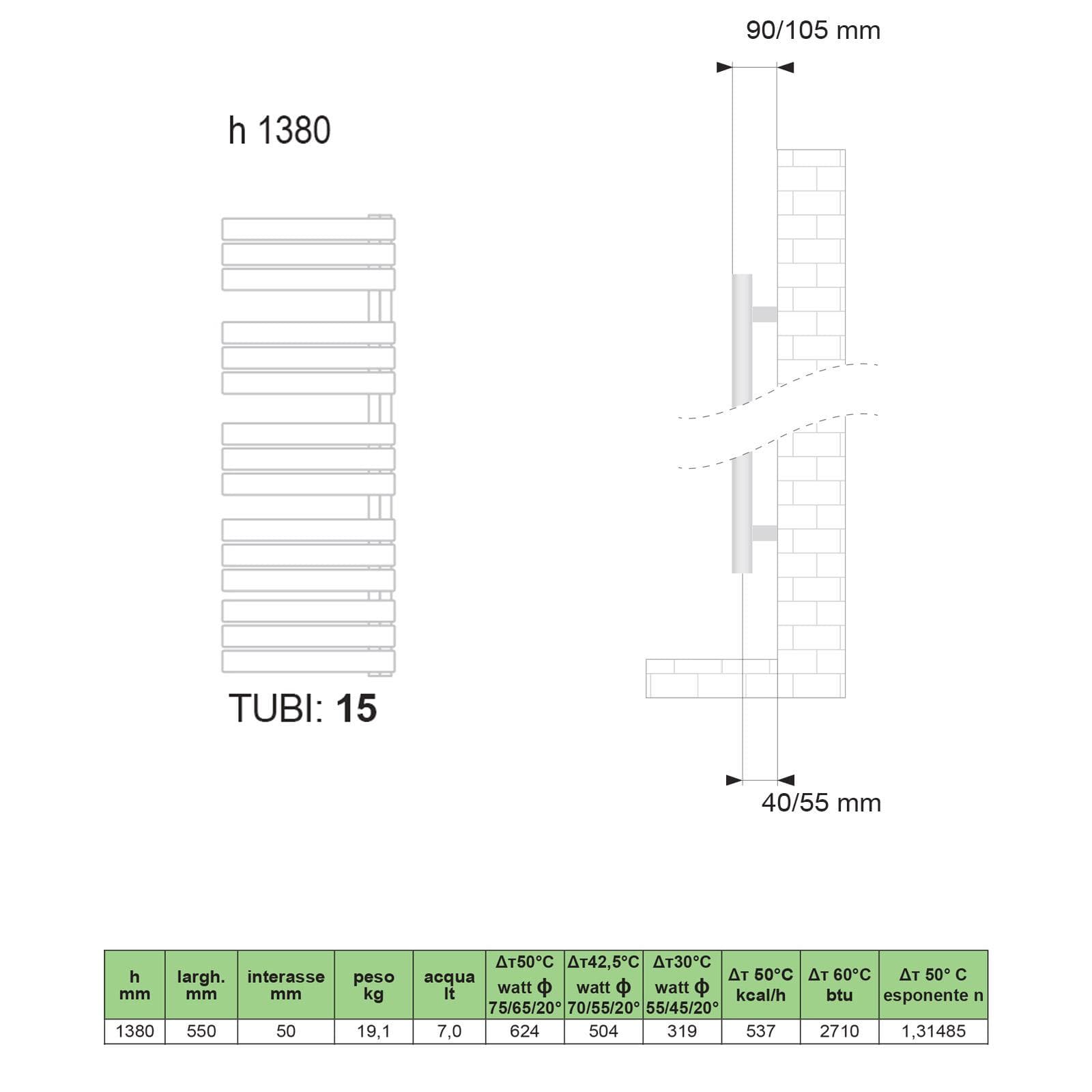 Termoarredo 1380x550 mm bianco tubi curvi - Pieve di Lazzarini