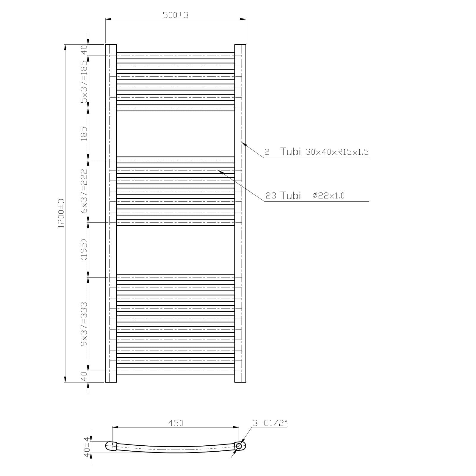 Termoarredo scaldasalviette 1200x500 bianco curvo interasse 450 mm - Alpina