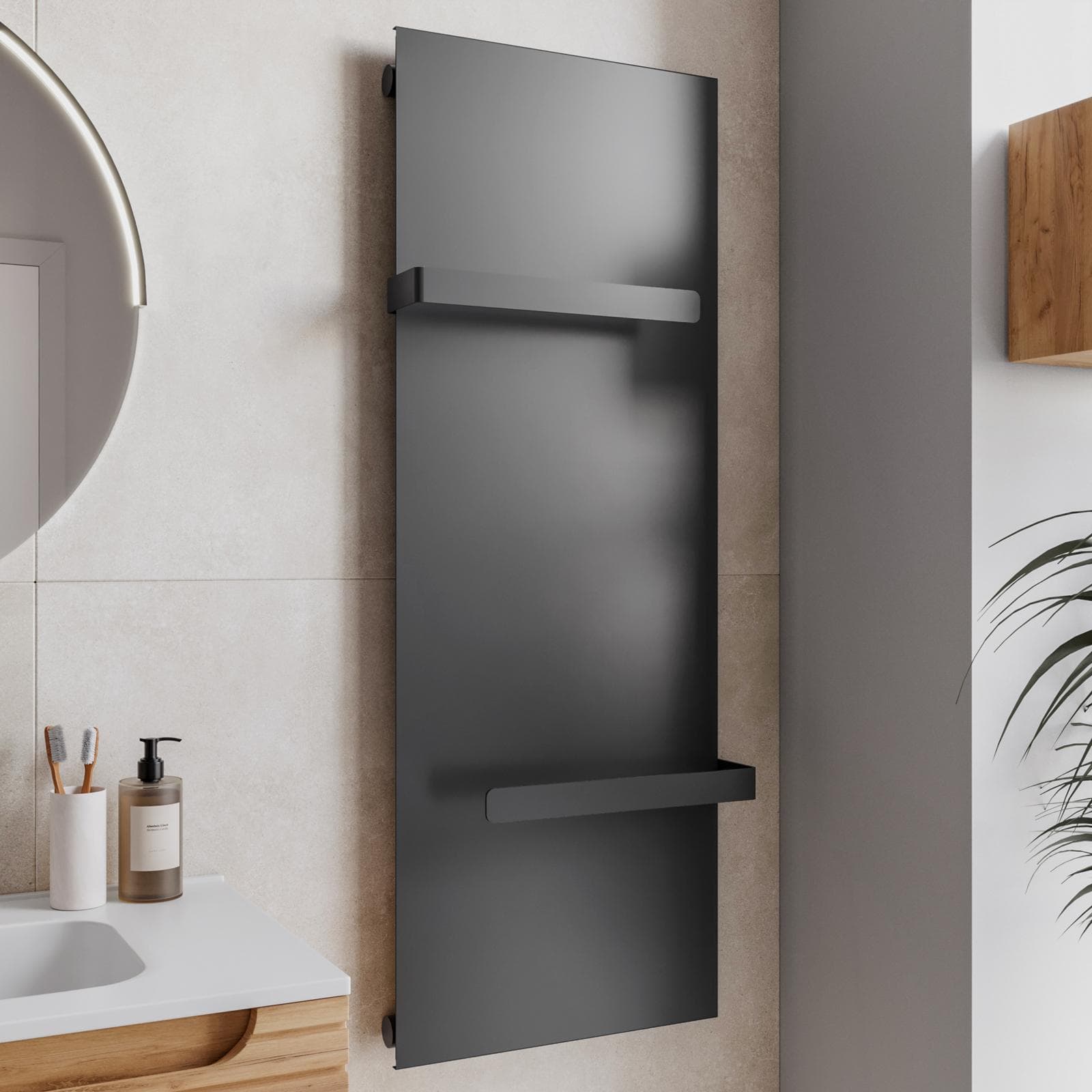 Termoarredo a pannello 1220x452 acciaio antracite con portasalviette - Dandy