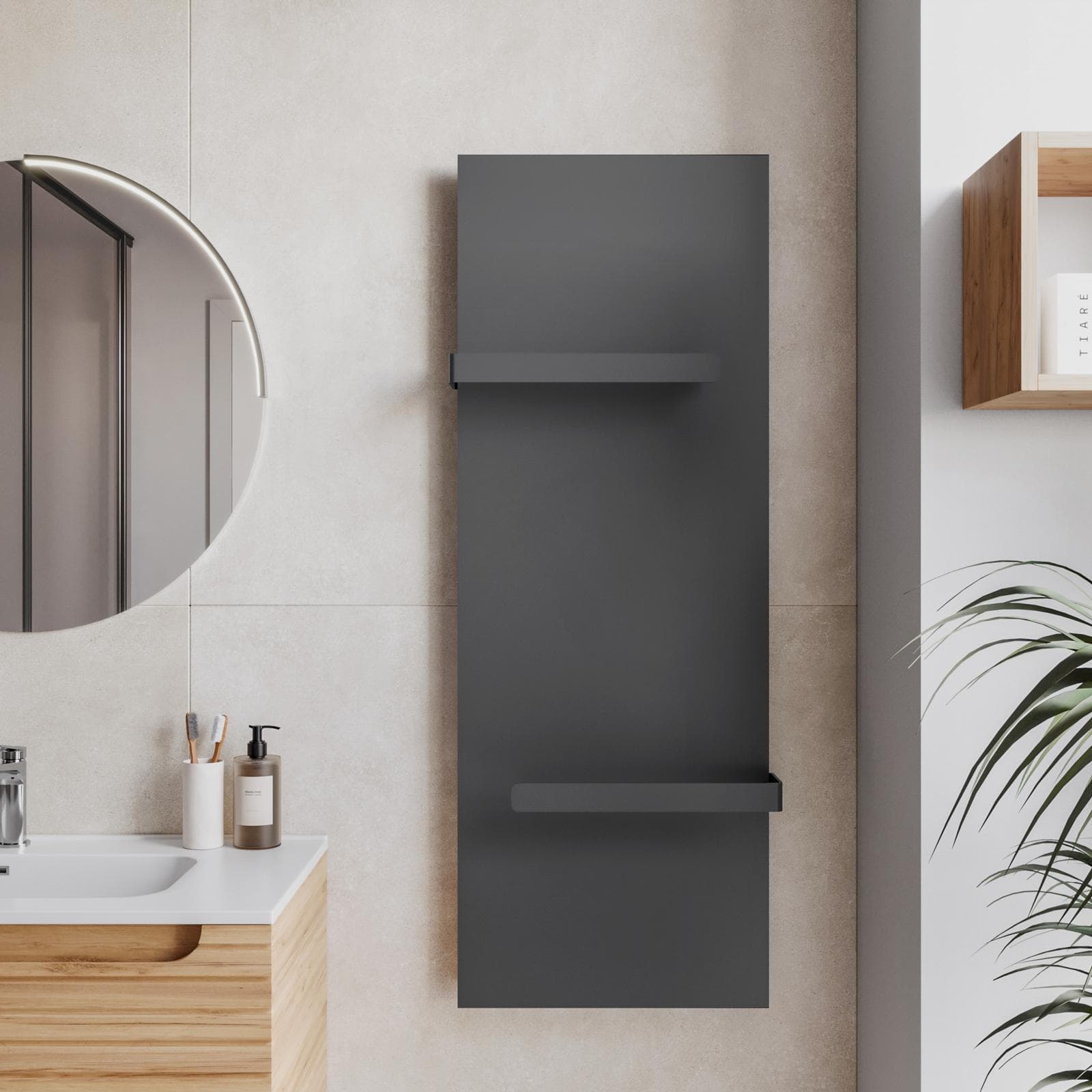 Termoarredo a pannello 1220x452 acciaio antracite con portasalviette - Dandy