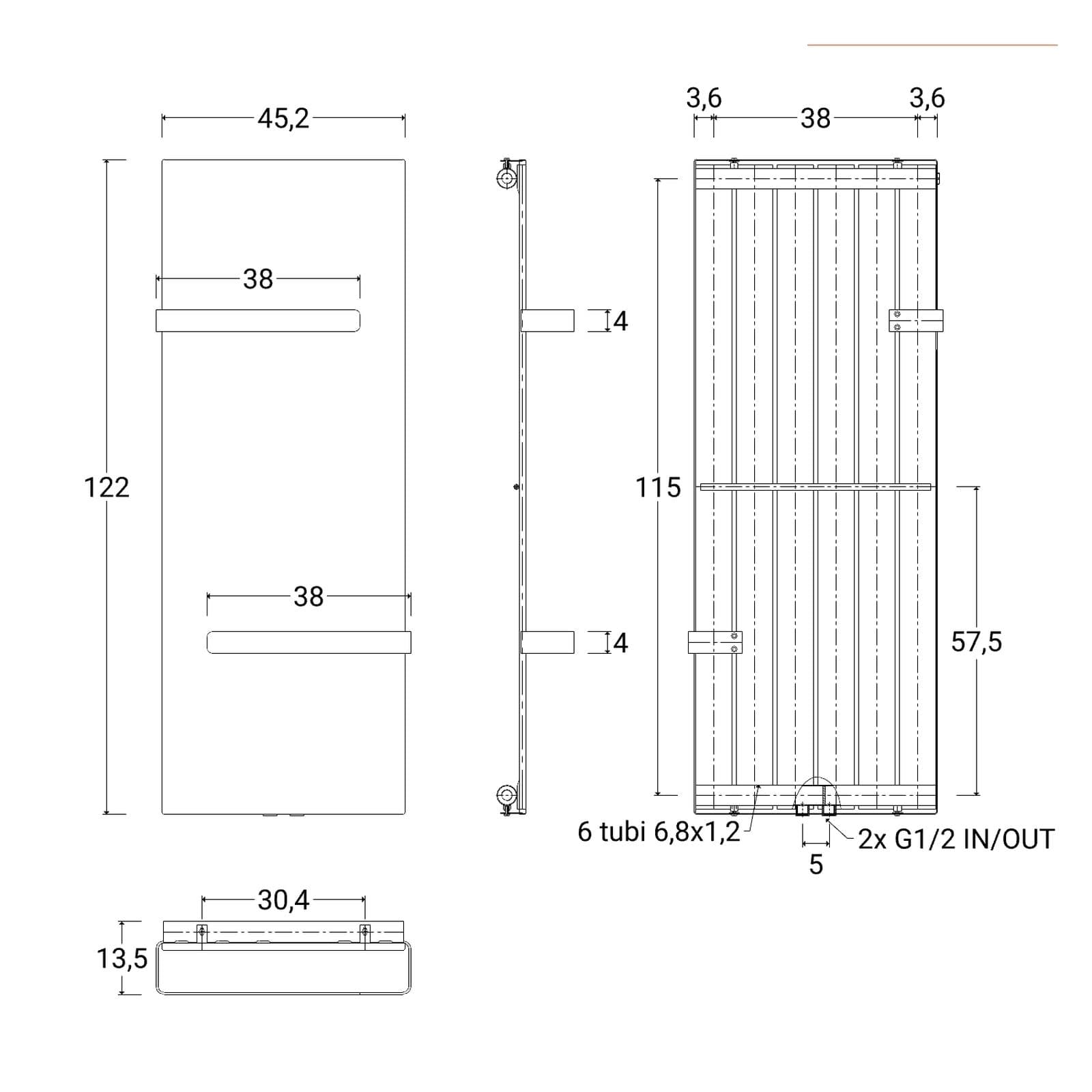 Termoarredo a pannello 1220x452 acciaio antracite con portasalviette - Dandy