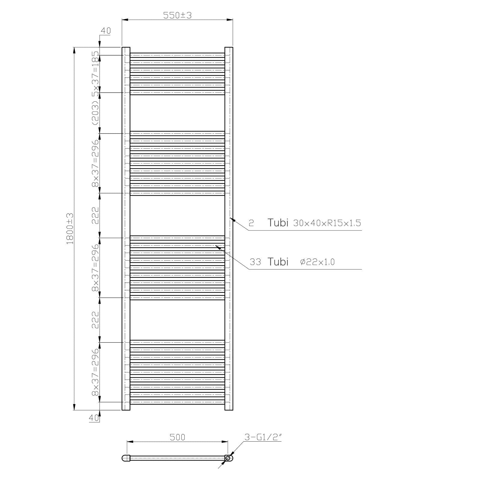 Termoarredo scaldasalviette 1800x550 mm bianco interasse 500 mm - Alpina