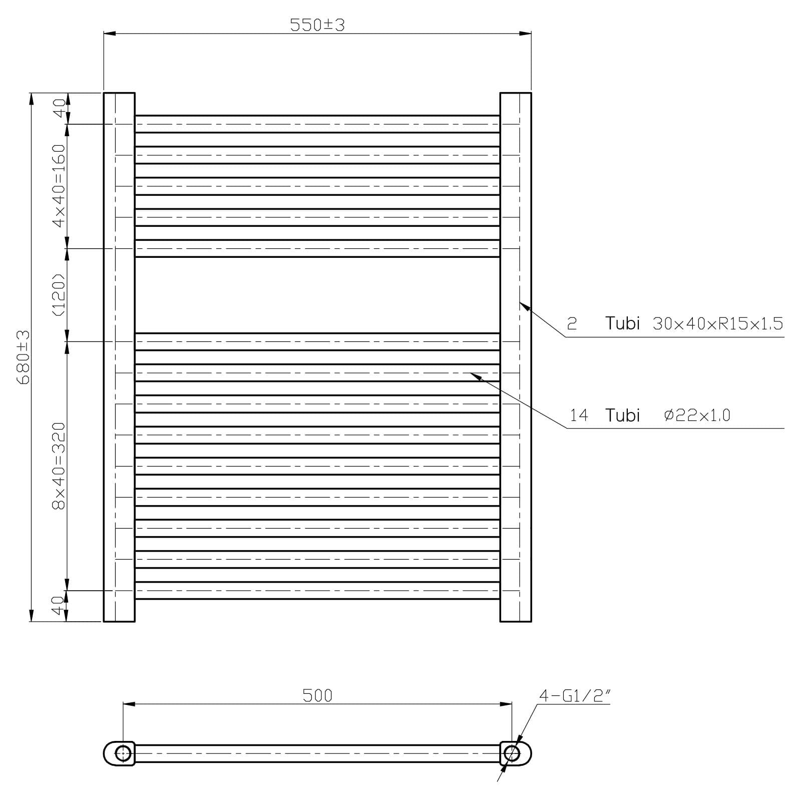 Termoarredo scaldasalviette 680x550 cromato interasse 500 mm - Alpina