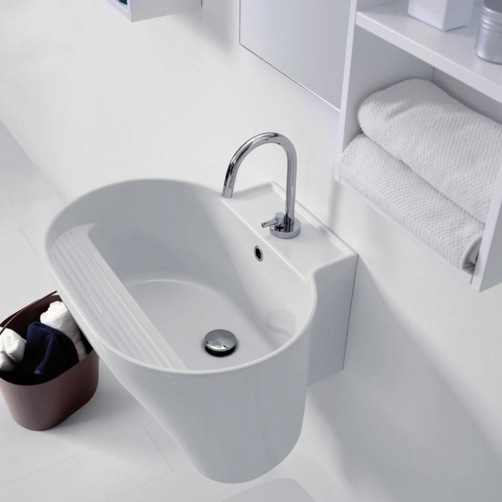 Tino Colavene lavabo/lavello monoforo per bagno lavanderia sospeso o appoggio 60x50 cm