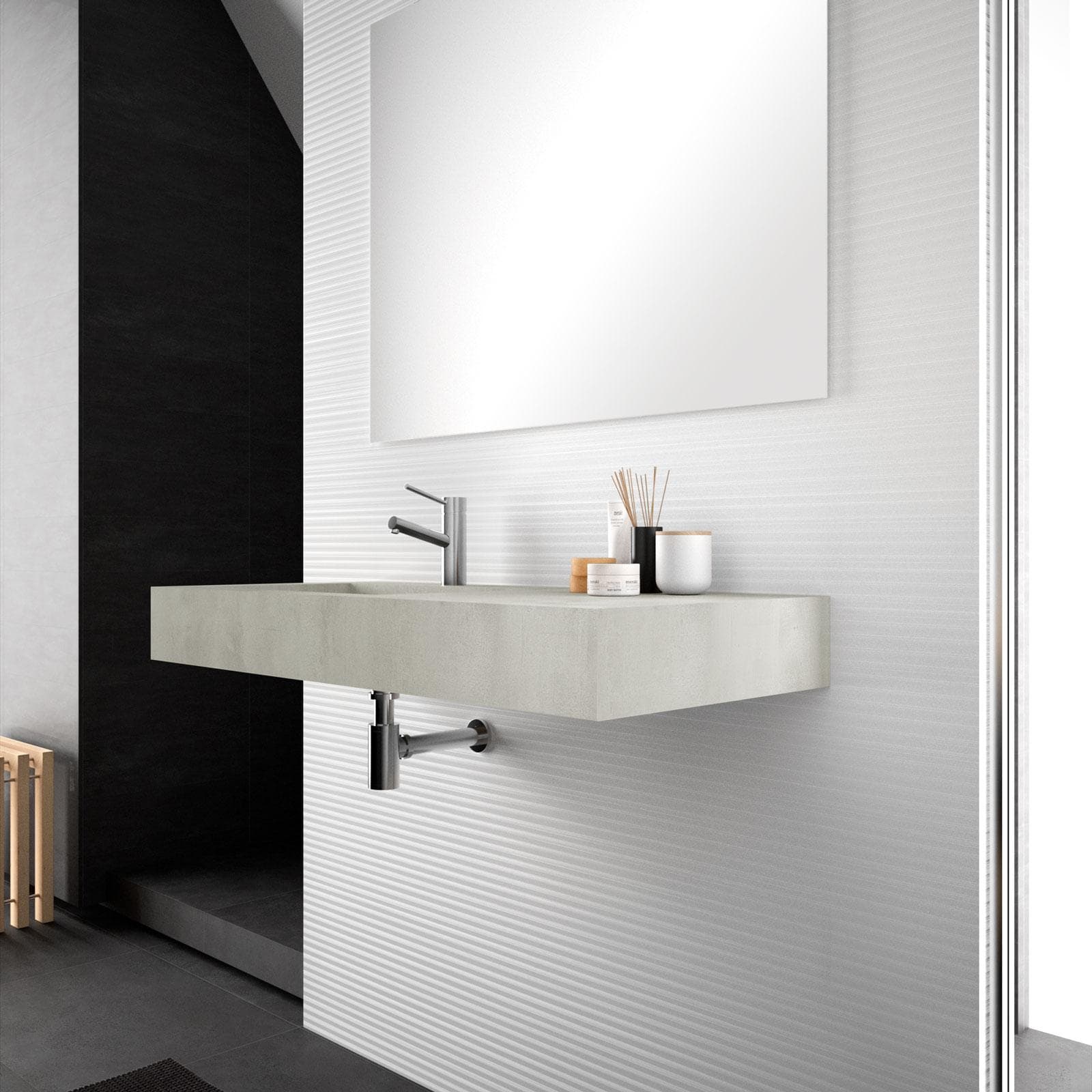 Top in HPL con lavabo integrato 100 cm vasca a sinistra grigio cemento alfa - Jalama