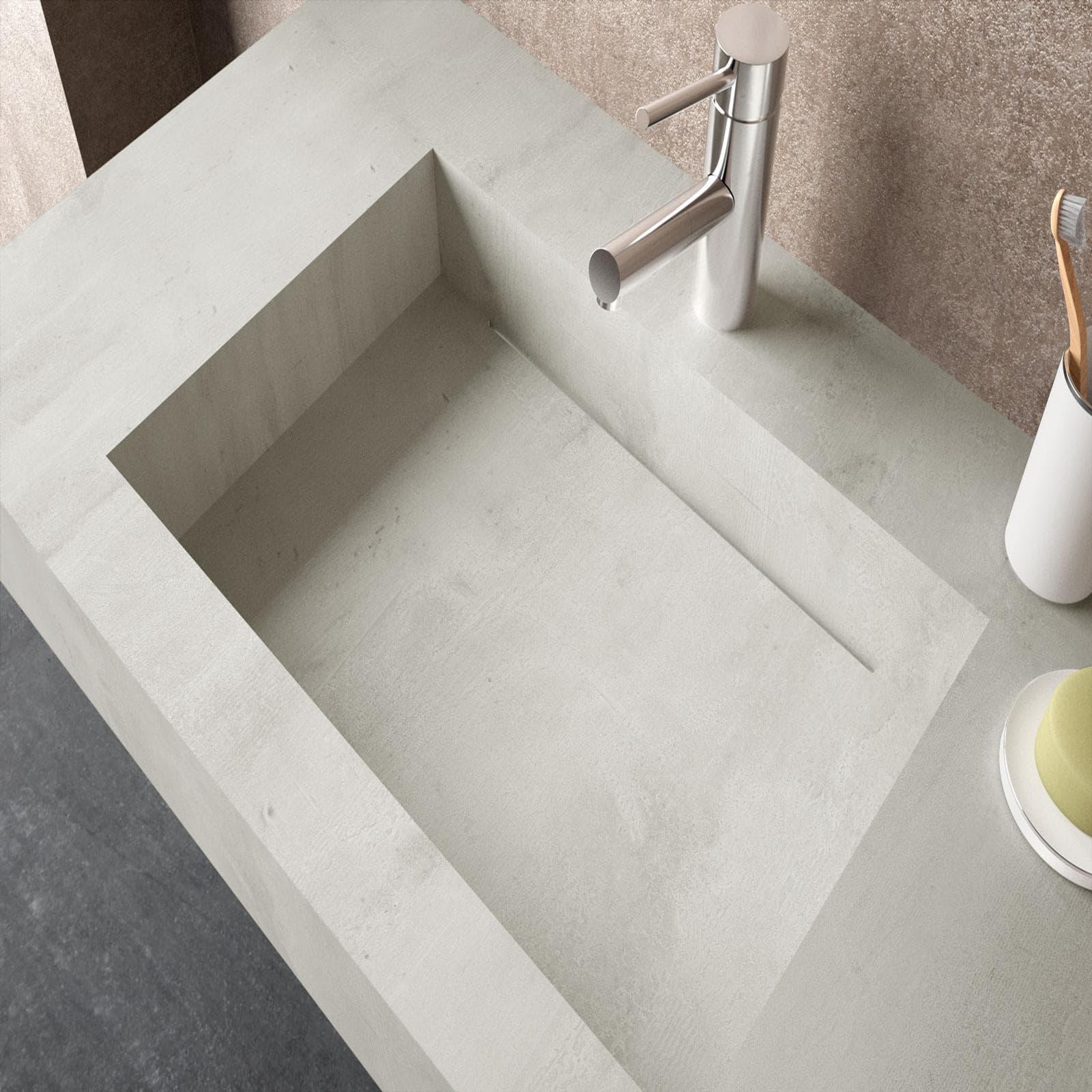 Top in HPL con lavabo integrato 100 cm vasca a sinistra grigio cemento alfa - Jalama