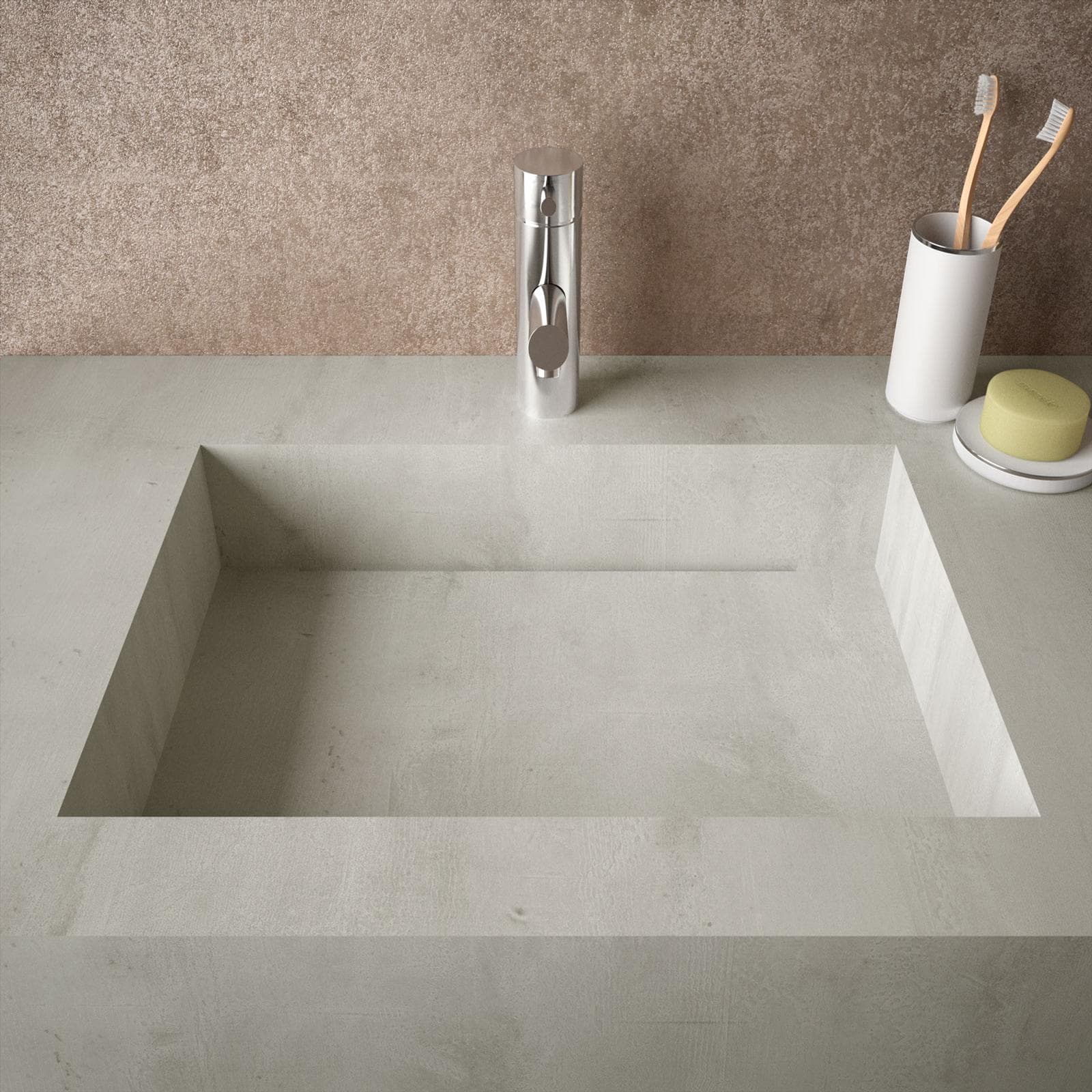 Top in HPL con lavabo integrato 100 cm vasca a sinistra grigio cemento alfa - Jalama
