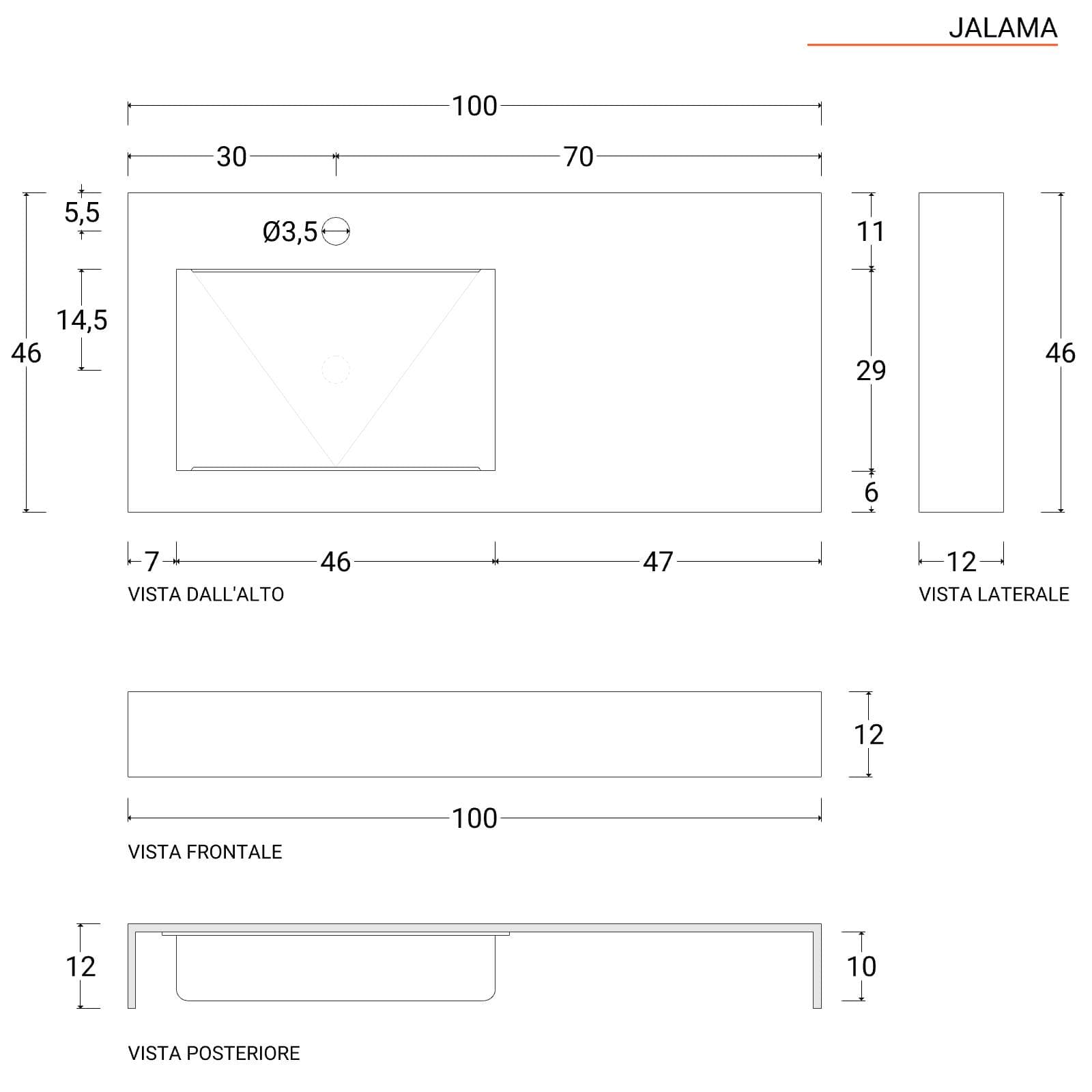 Top in HPL con lavabo integrato 100 cm vasca a sinistra grigio cemento alfa - Jalama