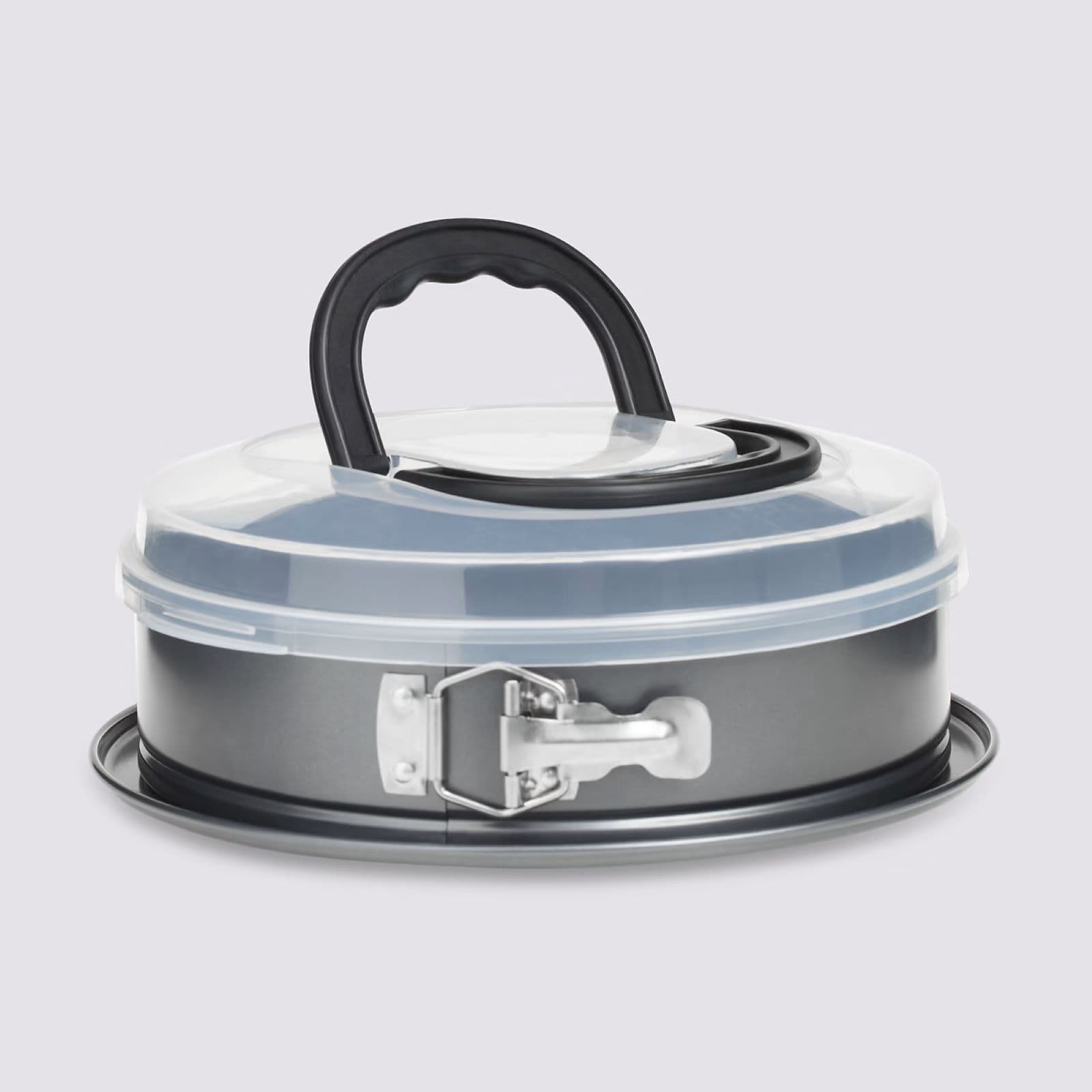 Tortiera rotonda 29 cm in acciaio grigio con cerniera e coperchio