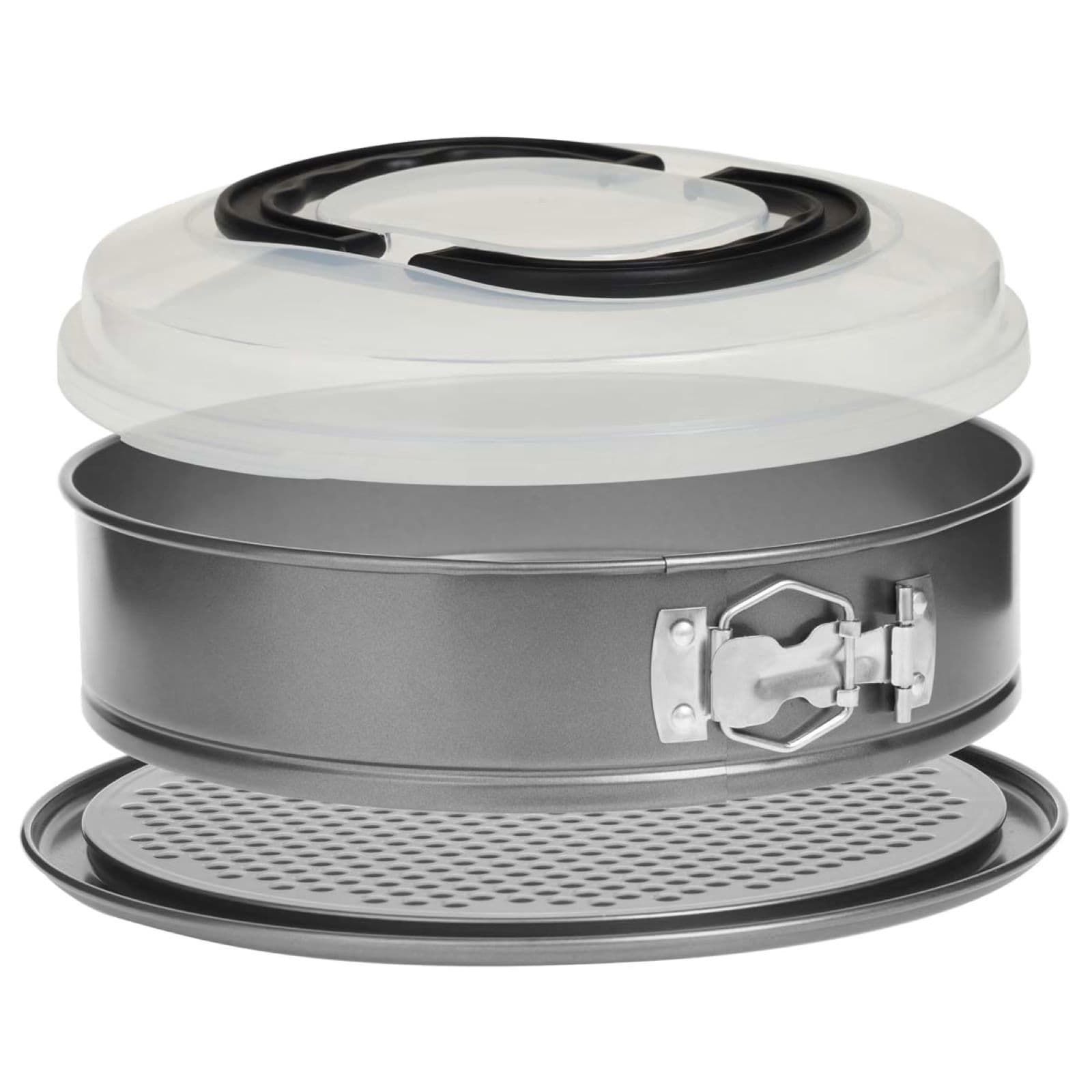 Tortiera rotonda 29 cm in acciaio grigio con cerniera e coperchio