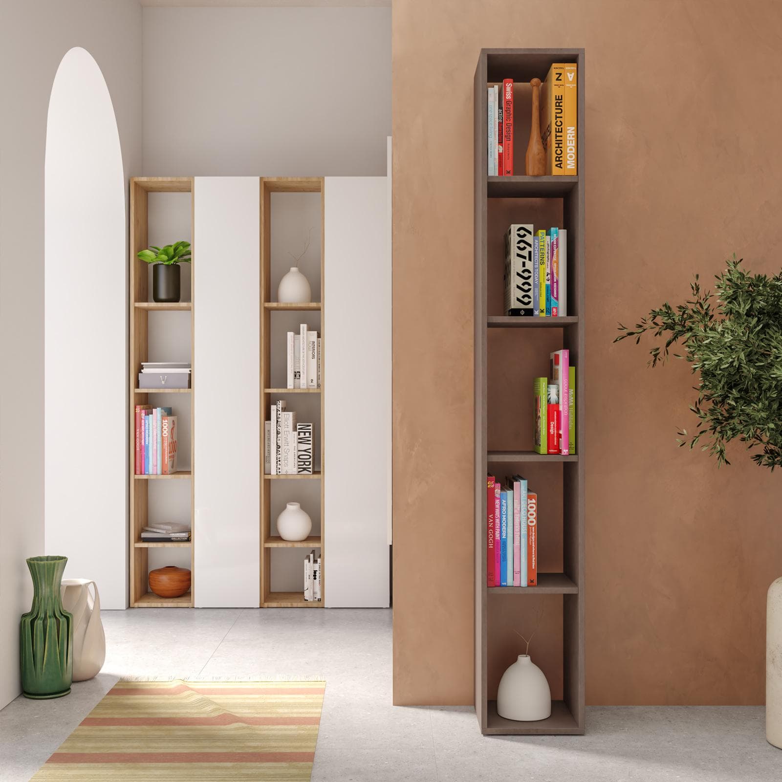 Libreria 28x185h cm bronzo con 4 ripiani regolabili in altezza - Clary