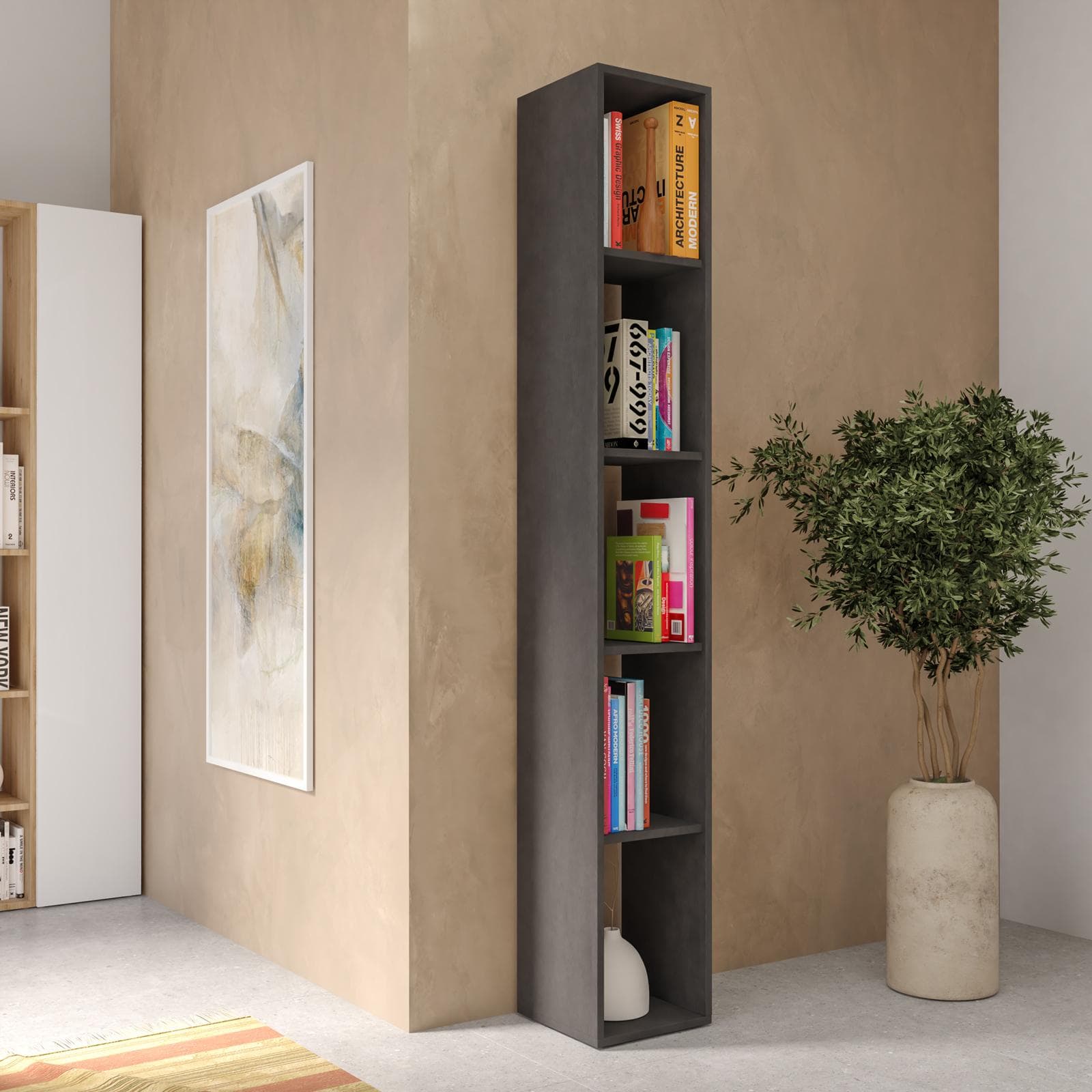 Libreria 28x185h cm lava con 4 ripiani regolabili in altezza - Clary