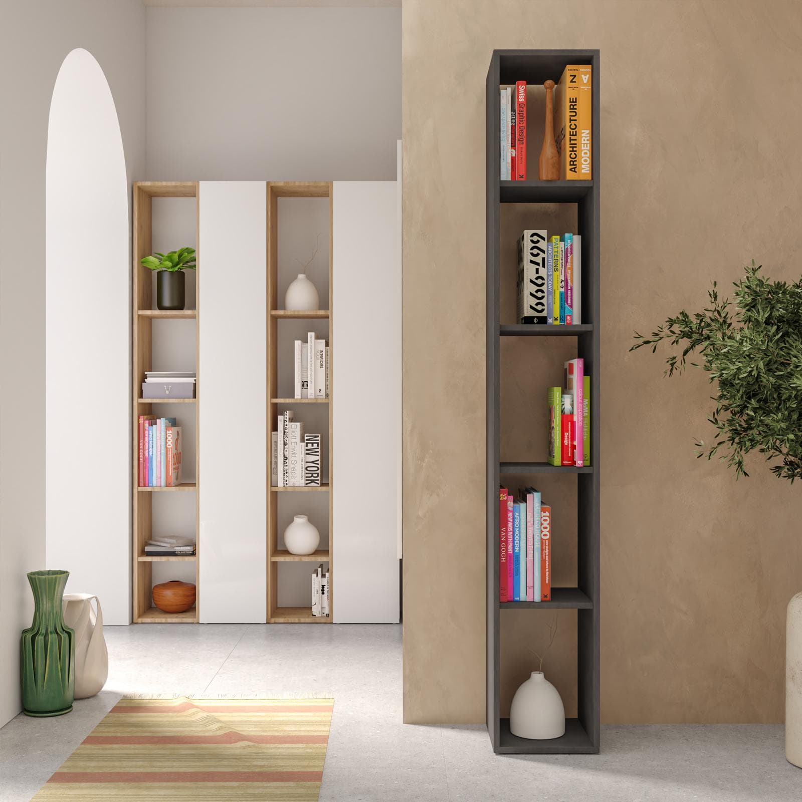 Libreria 28x185h cm lava con 4 ripiani regolabili in altezza - Clary