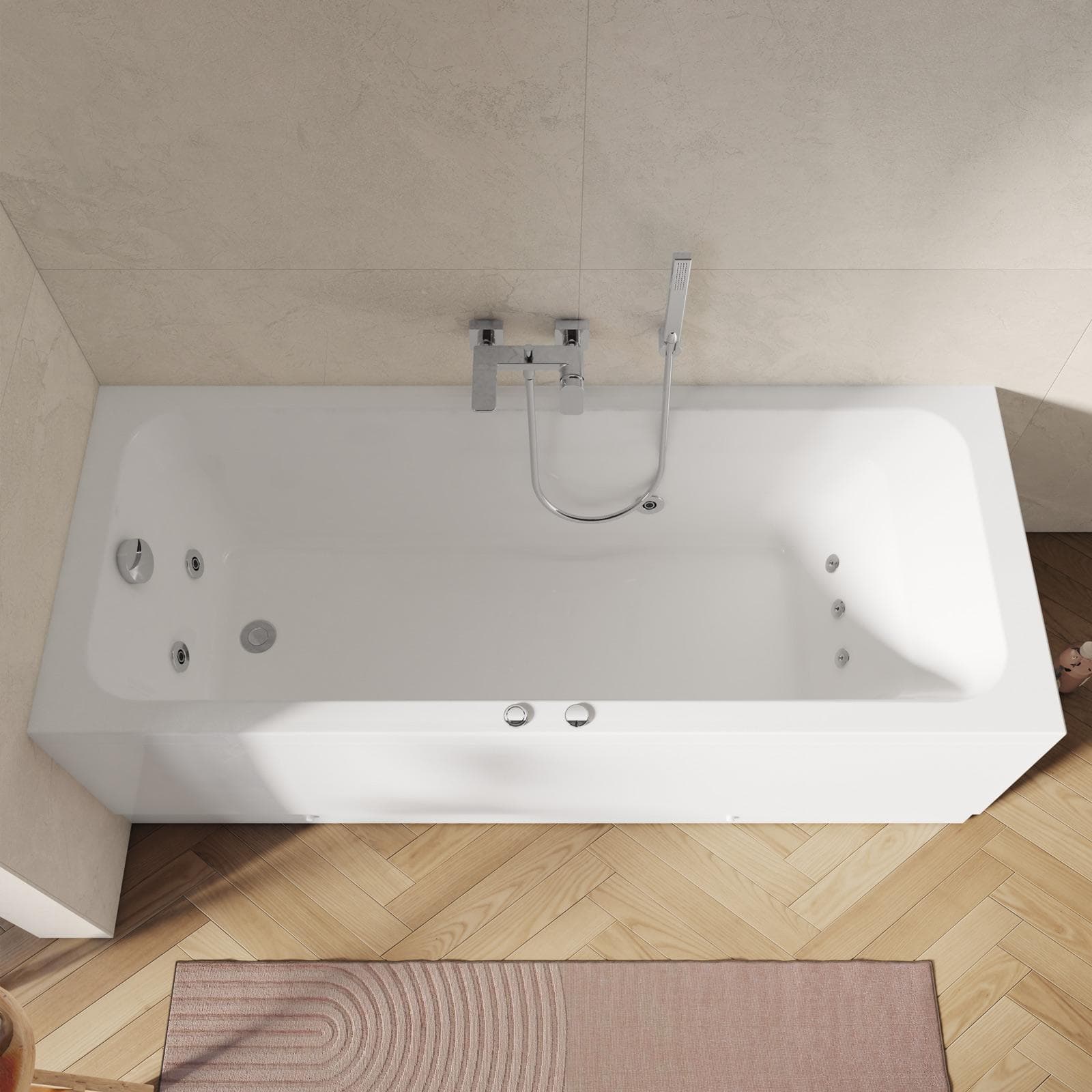 Vasca da bagno a muro 170x70 cm reversibile con idromassaggio in acrilico - Hirst