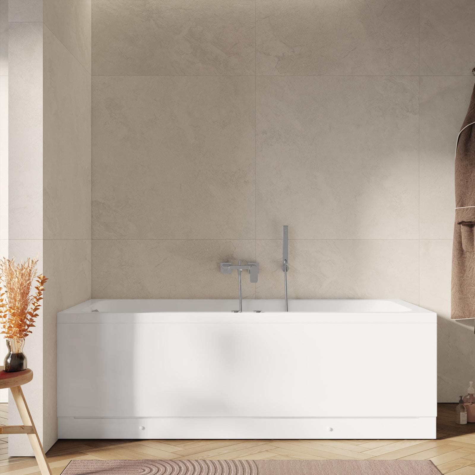 Vasca da bagno a muro 170x70 cm reversibile con idromassaggio in acrilico - Hirst