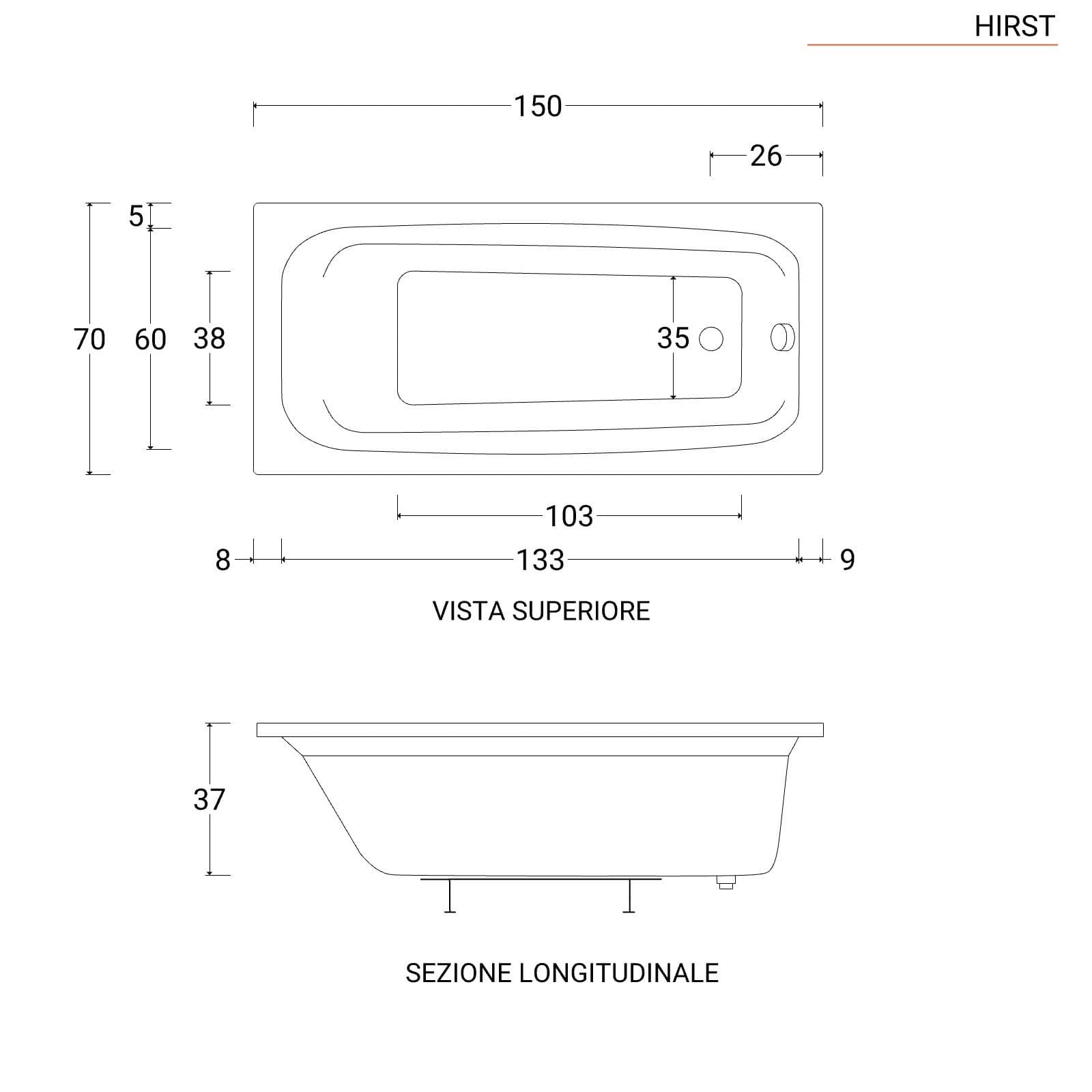 Vasca da bagno in muratura 150 x 70 cm in acrilico - Hirst