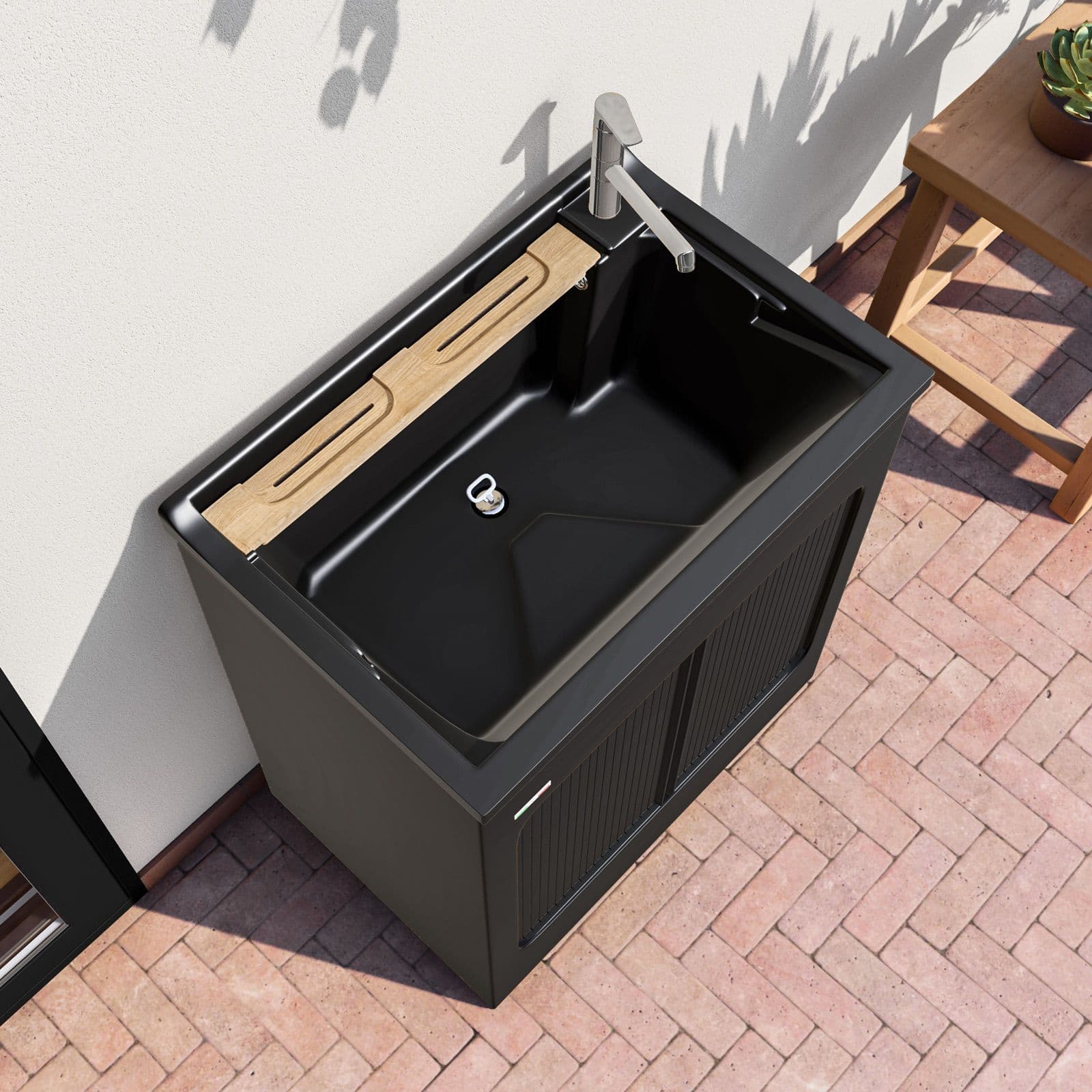 Vasca e mobile lavanderia Lavacril di Colavene nero 75x50x87h cm con serranda