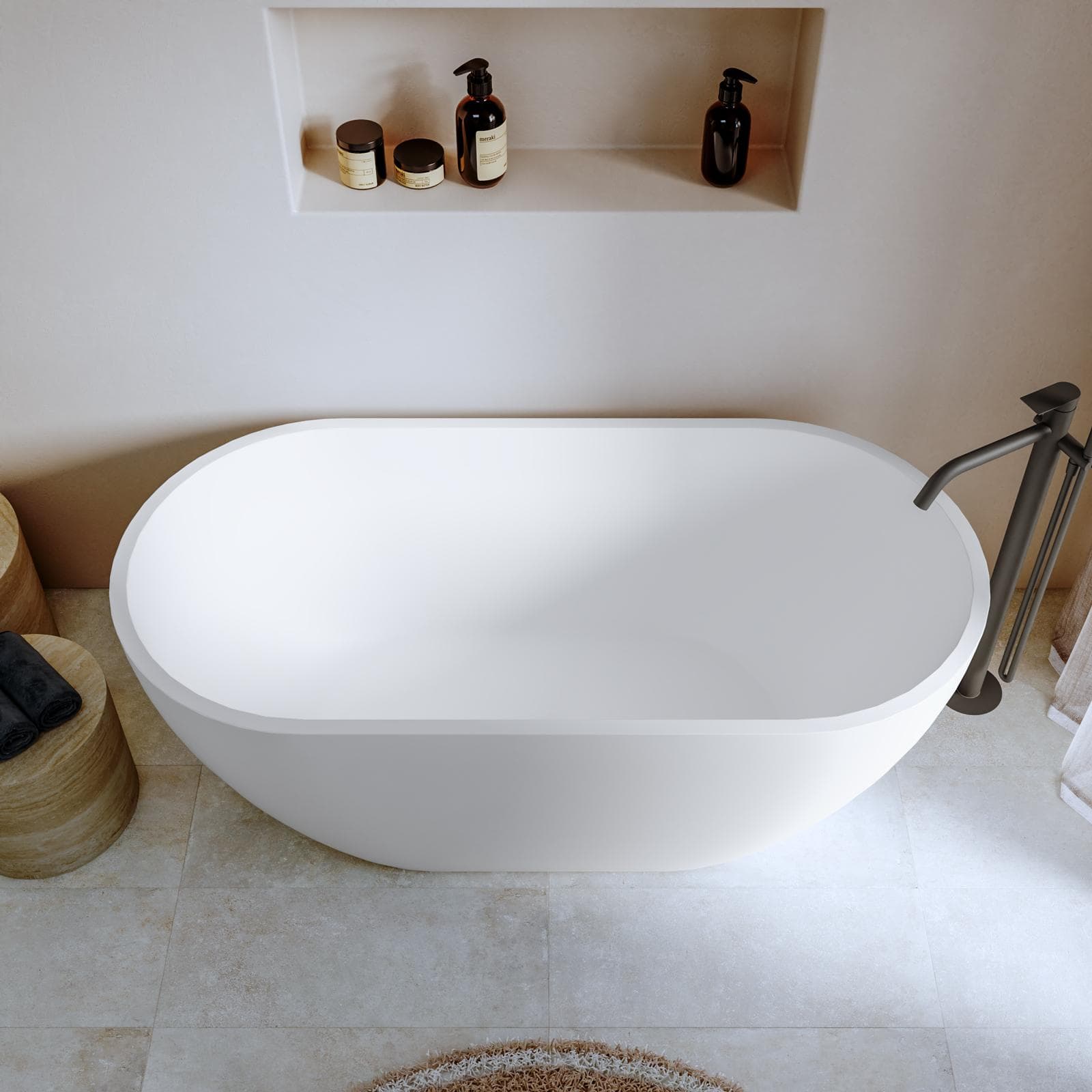 Vasca freestanding 165x80 cm in cemento bianco - Hamilton