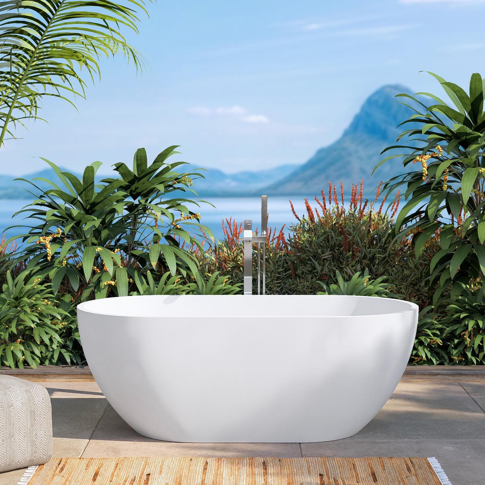 Vasca freestanding da esterno 165x80x60h cm in cemento bianco - Hamilton