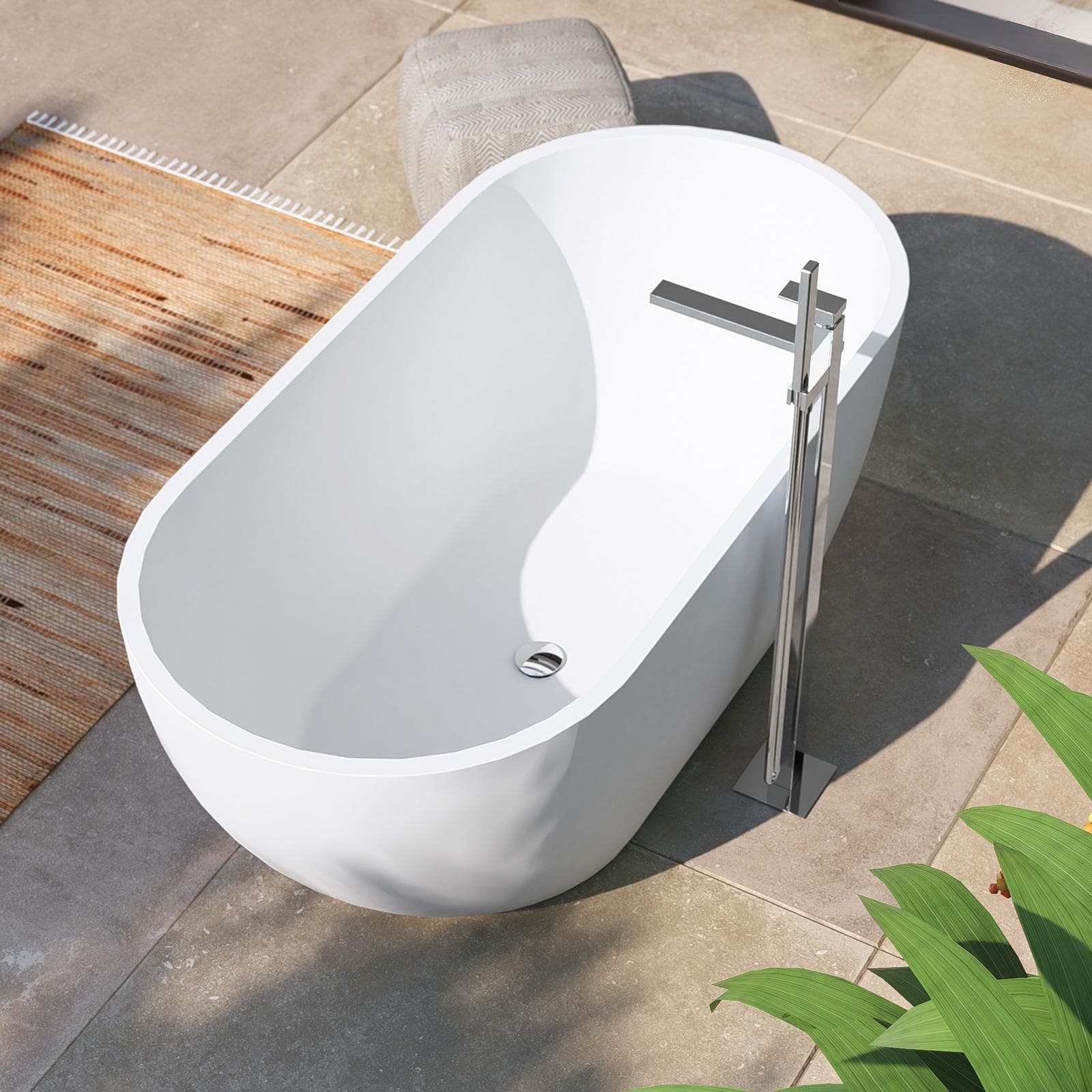 Vasca freestanding da esterno 165x80x60h cm in cemento bianco - Hamilton