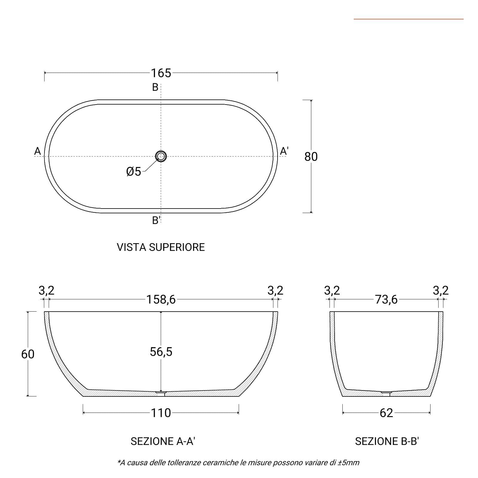 Vasca freestanding da esterno 165x80x60h cm in cemento bianco - Hamilton
