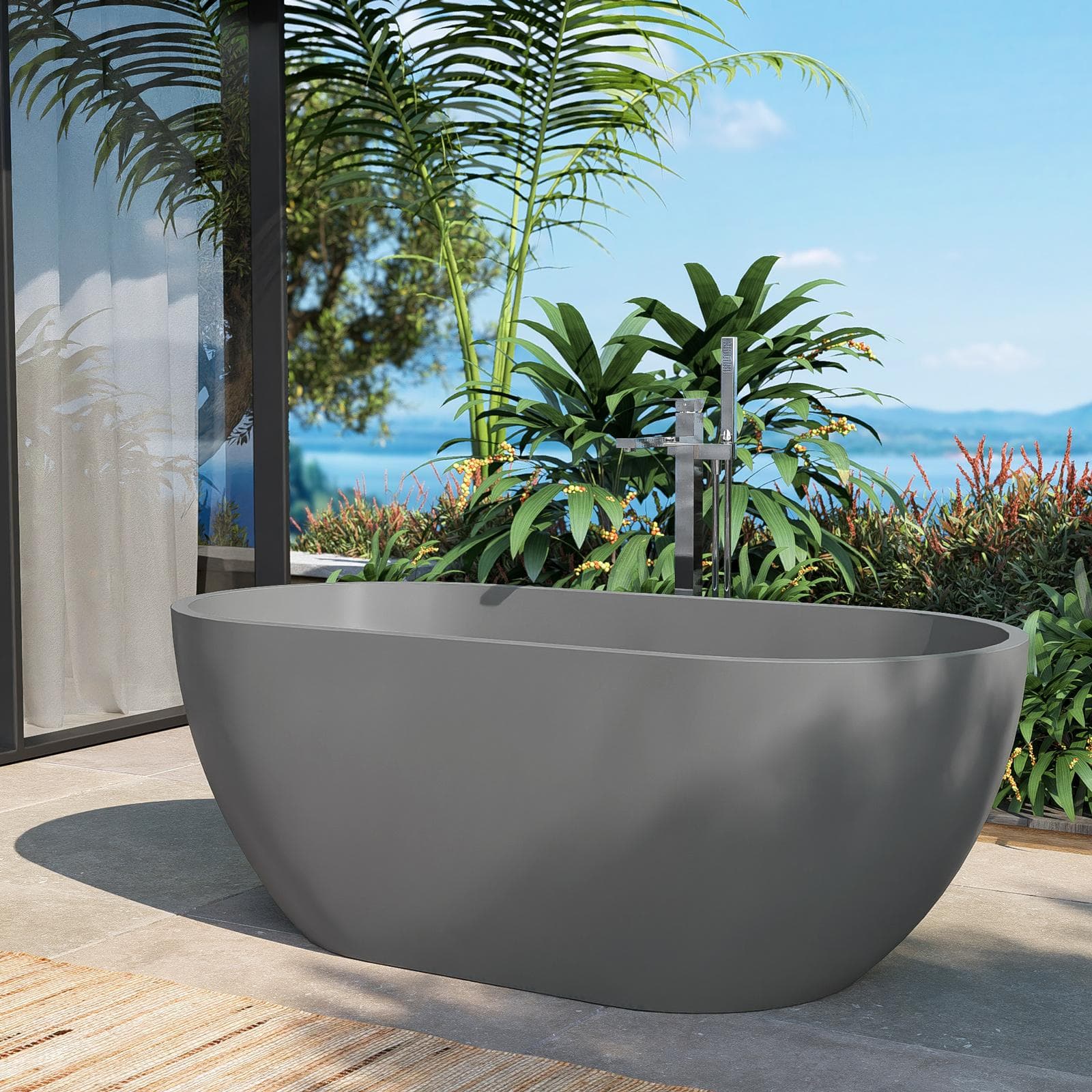 Vasca freestanding da esterno 165x80x60h cm in cemento grigio ardesia - Hamilton