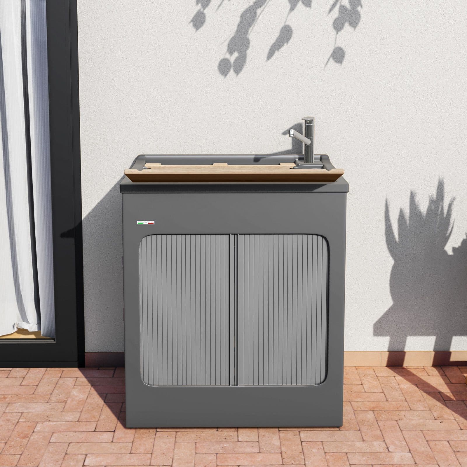 Vasca lavatoio e mobile lavanderia Lavacril di Colavene grigio 75x50 cm con tavola in legno