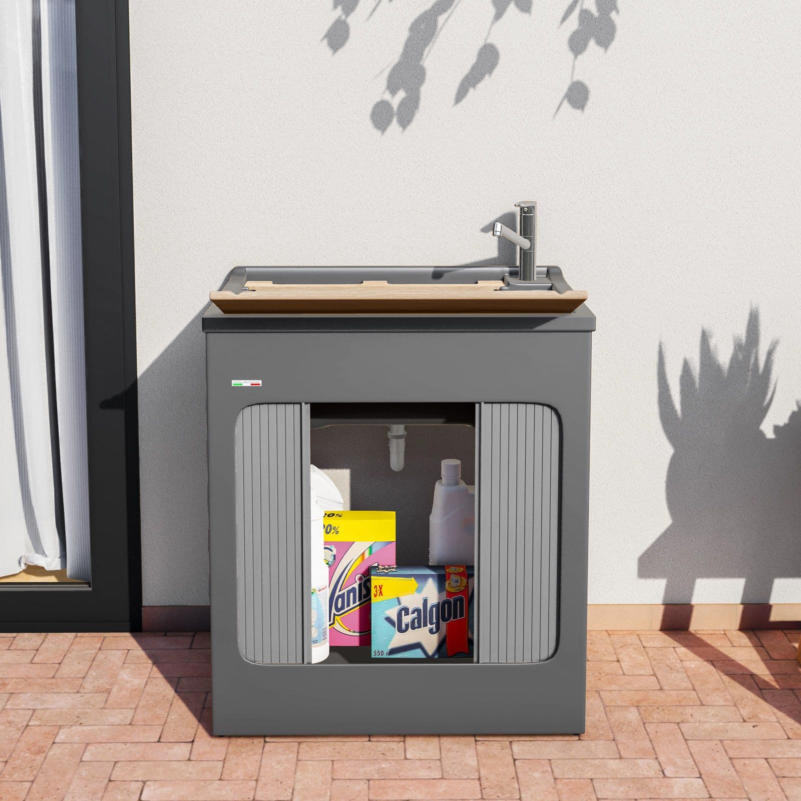 Vasca lavatoio e mobile lavanderia Lavacril di Colavene grigio 75x50 cm con tavola in legno