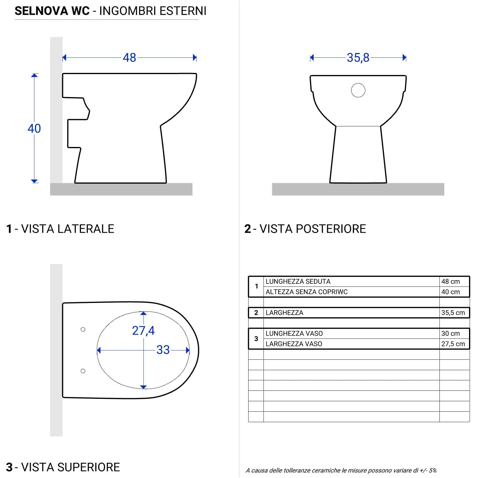 Vaso a cacciata scarico orizzontale sedile SoftClose Serie Selnova - Geberit