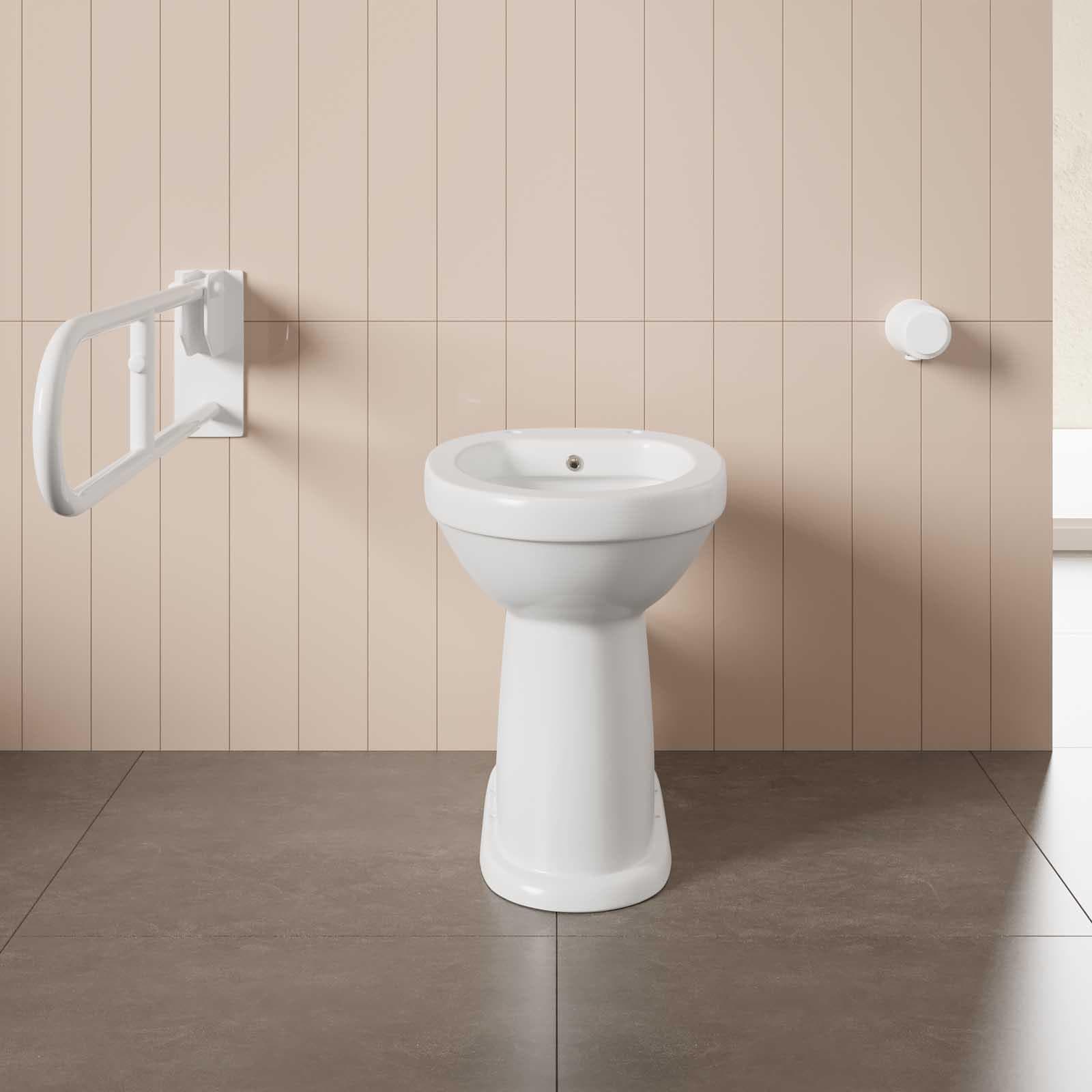 Vaso bidet ergonomico da 50h cm in ceramica bianco con scarico a parete
