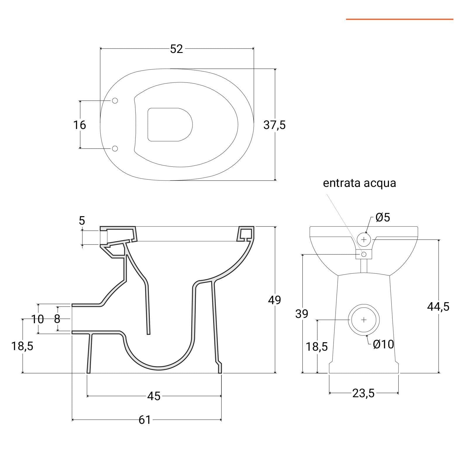 Vaso bidet ergonomico da 50h cm in ceramica bianco con scarico a parete