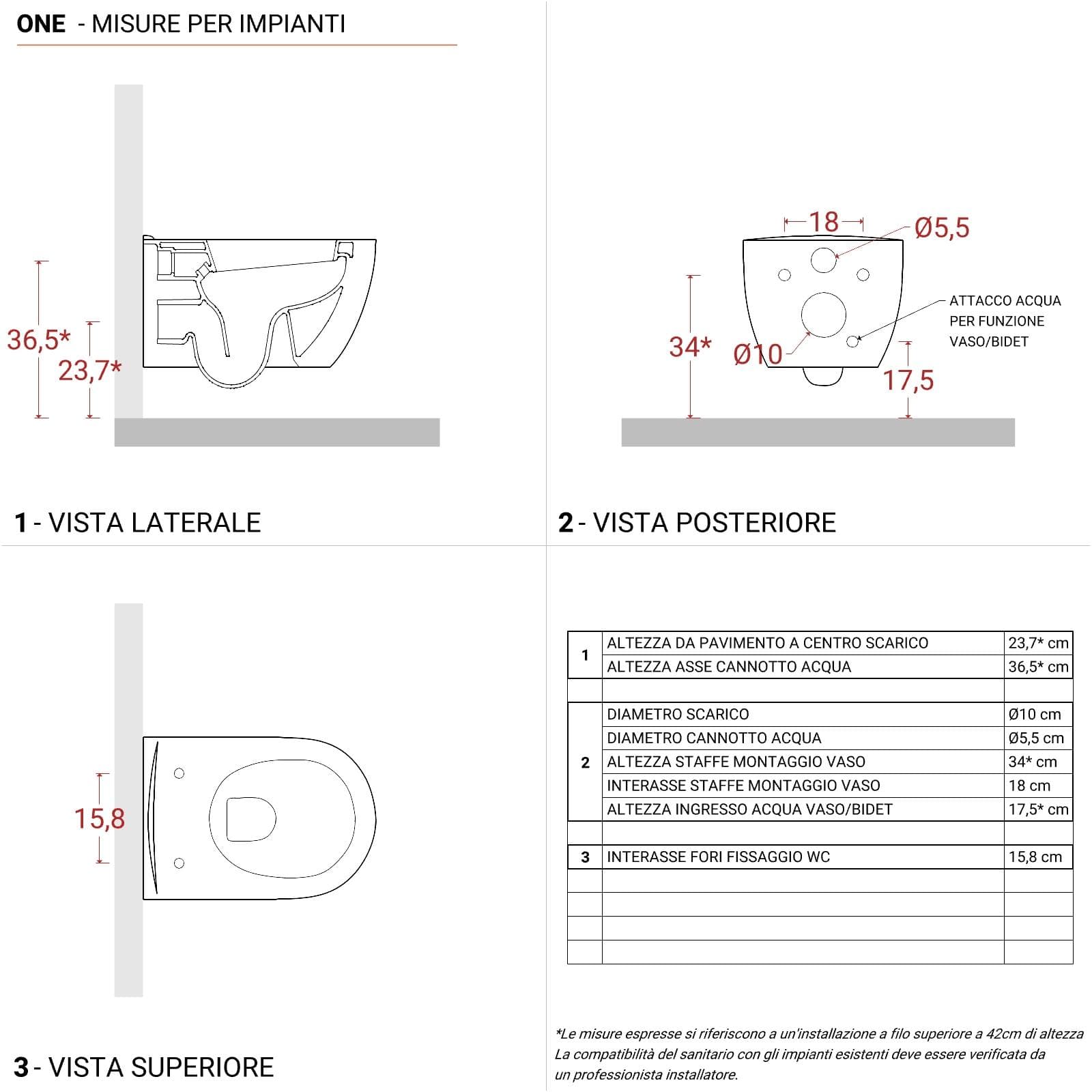 Vaso bidet sospeso in ceramica rimless con copriwc softclose - One