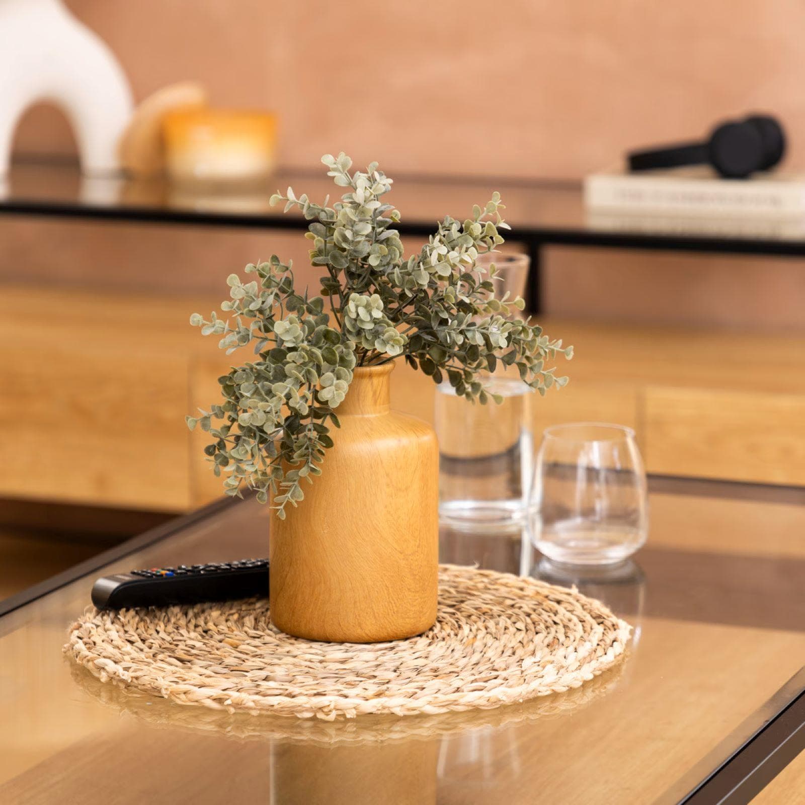 Vaso cilindrico da interno 18h cm in ceramica effetto legno