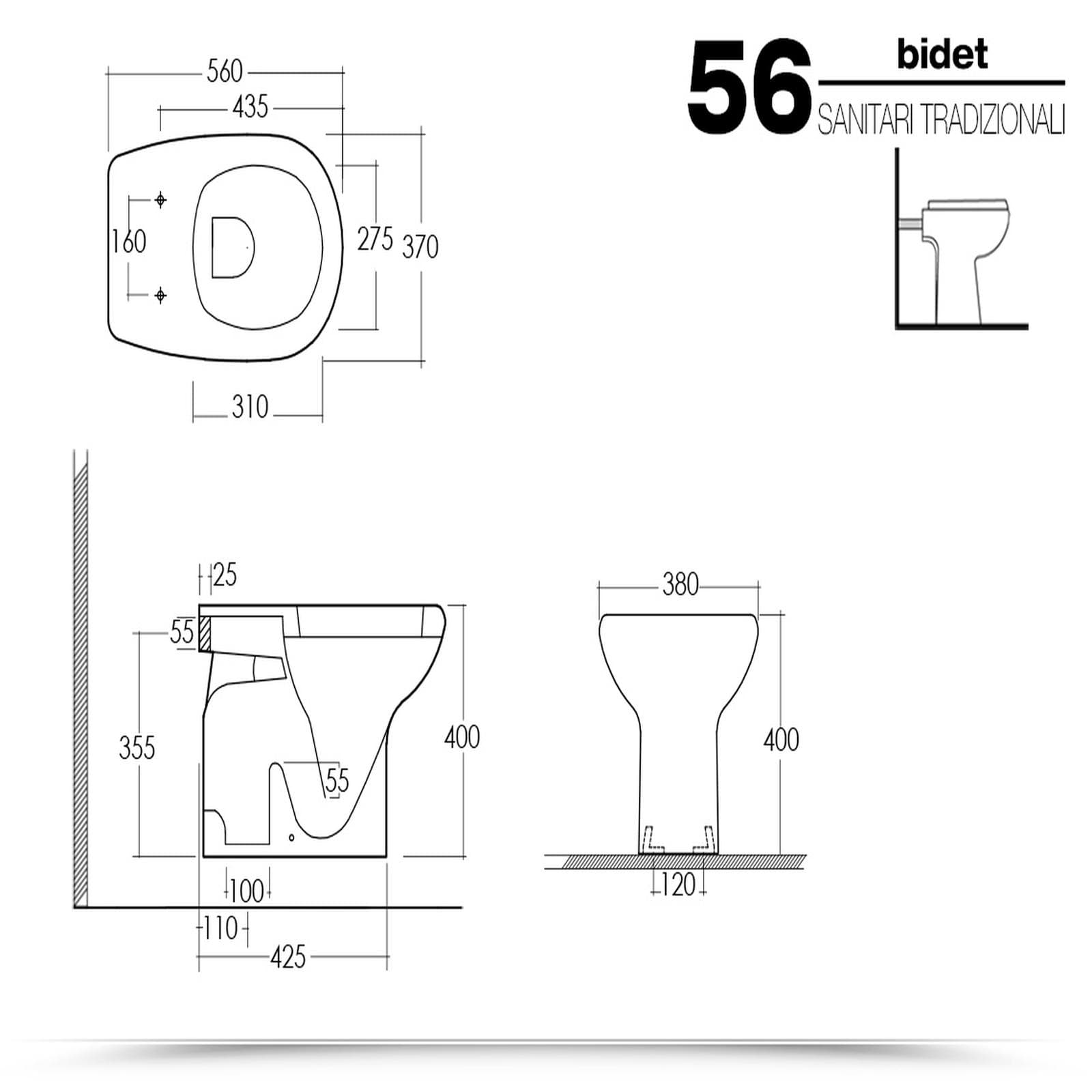 Vaso con scarico a terra in ceramica wc completo di copriwater per arredo bagno - Shira