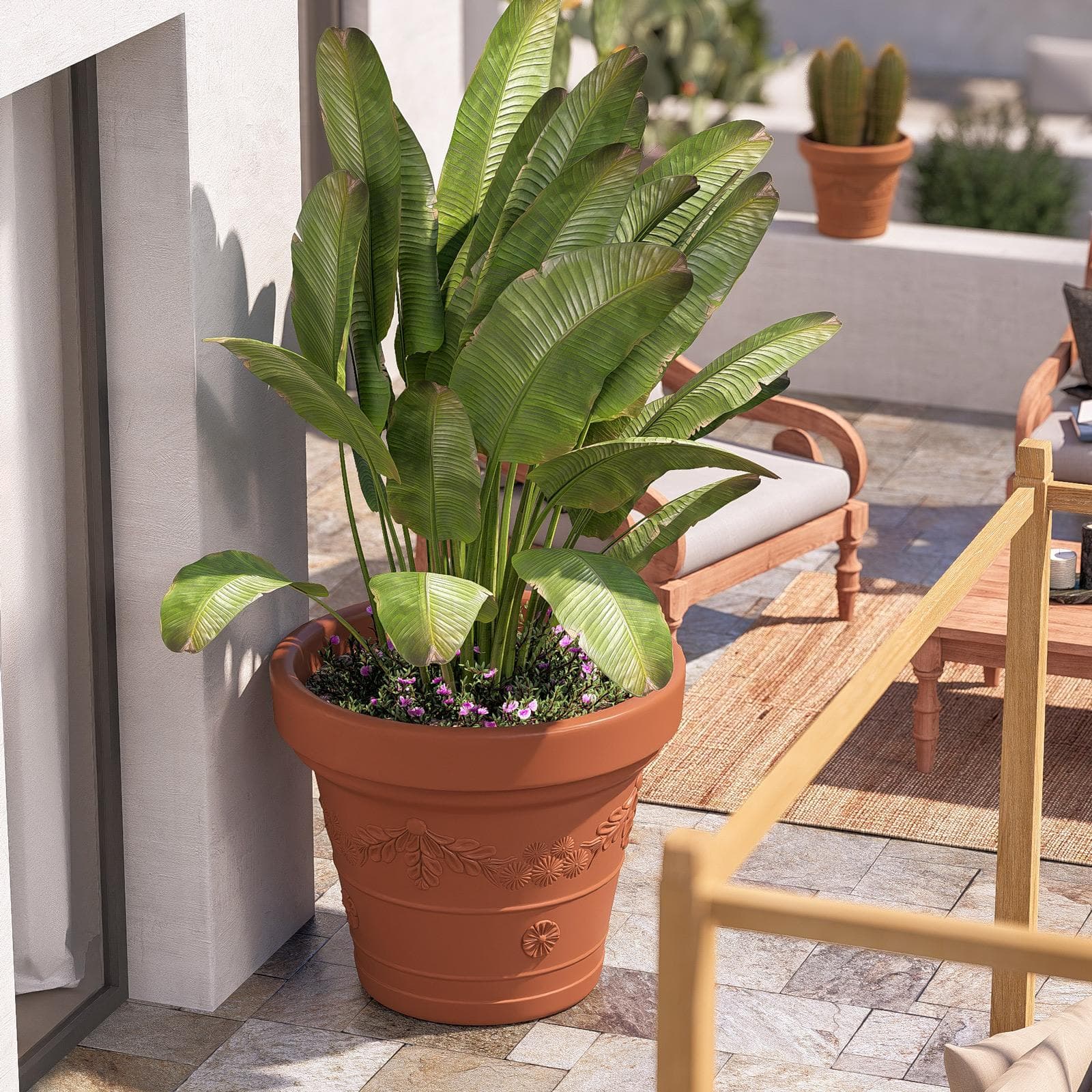 Vaso da esterno rotondo 100 cm festonato tutta capienza in polietilene terracotta - Fester