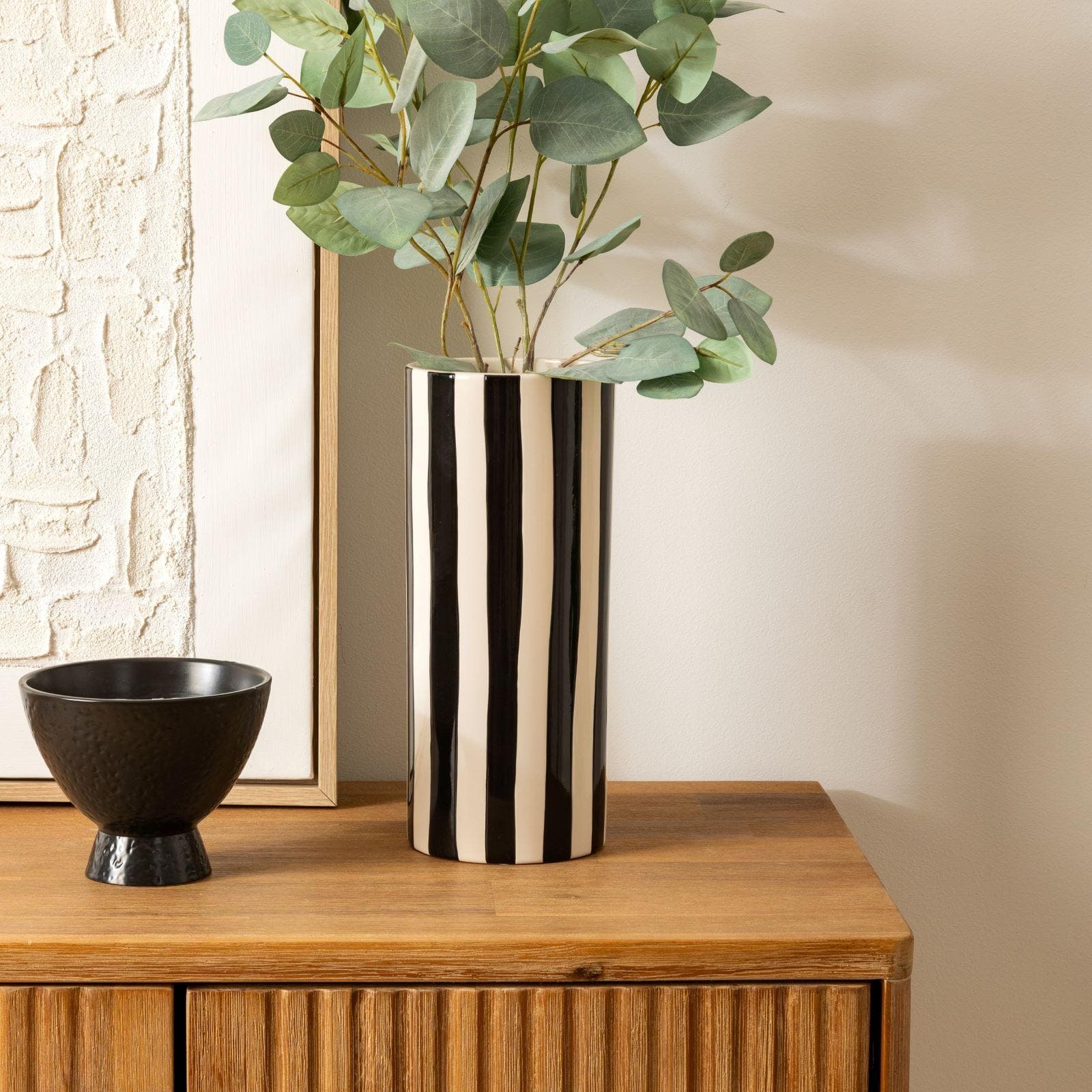 Vaso da interno 30h cm in ceramica bianco e nero