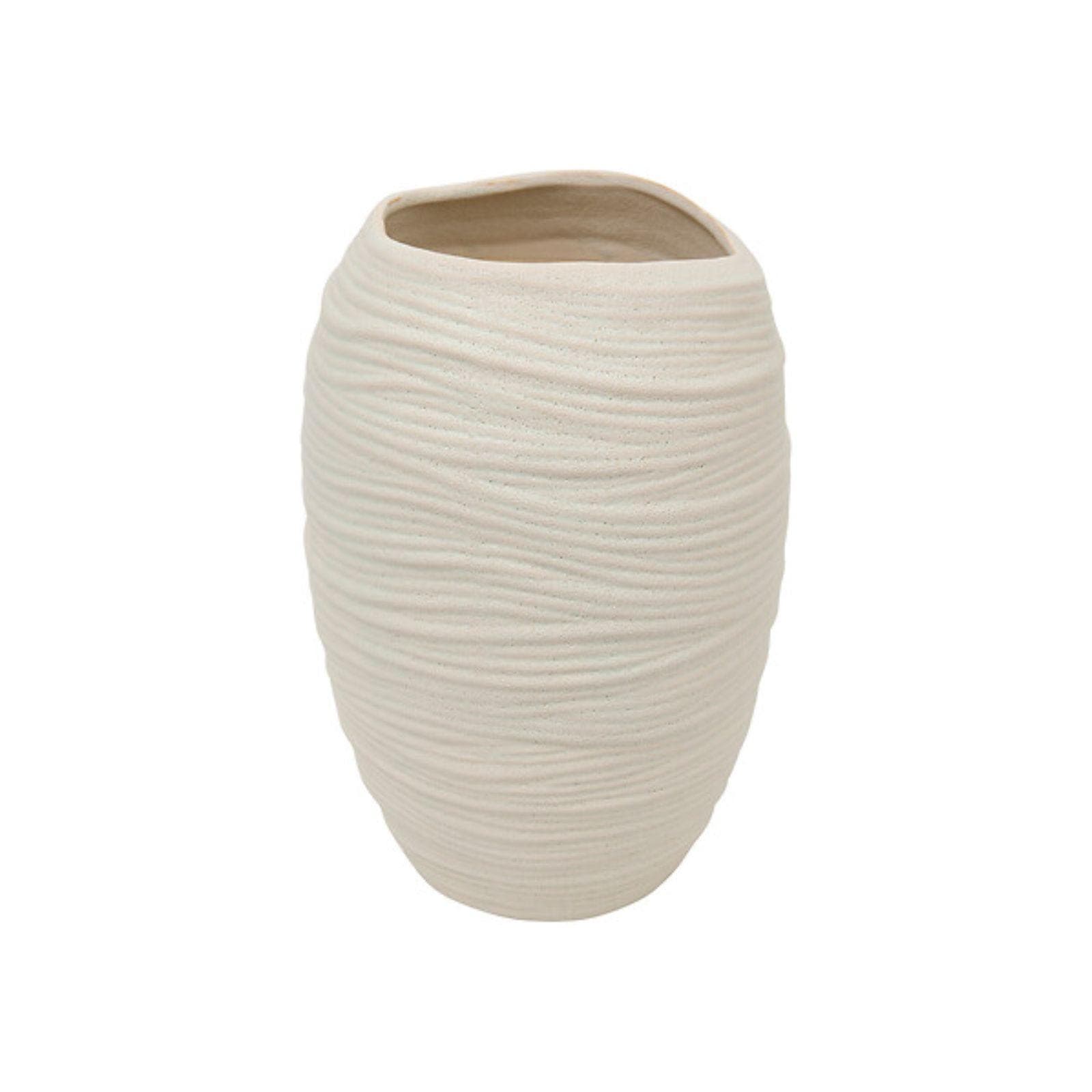Vaso da interno 32h cm in ceramica beige con motivo in rilievo - Rudi