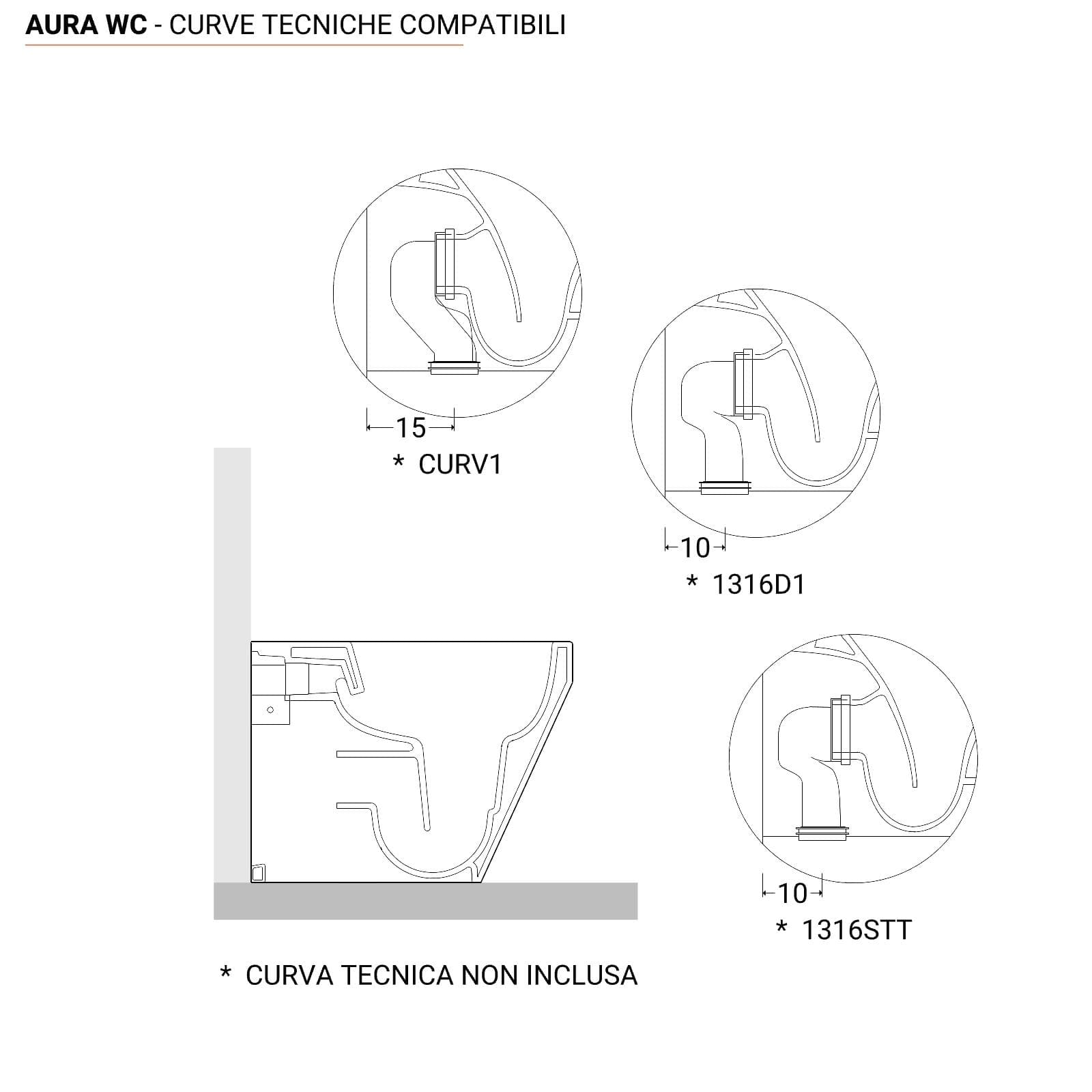 Vaso filomuro con sedile soft-close in ceramica bianca - Aura