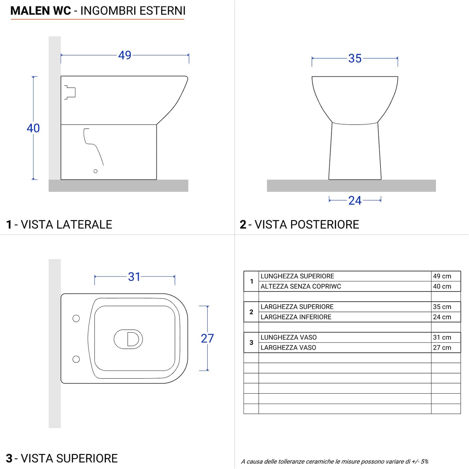 Vaso filomuro e sedile bianco - Malen