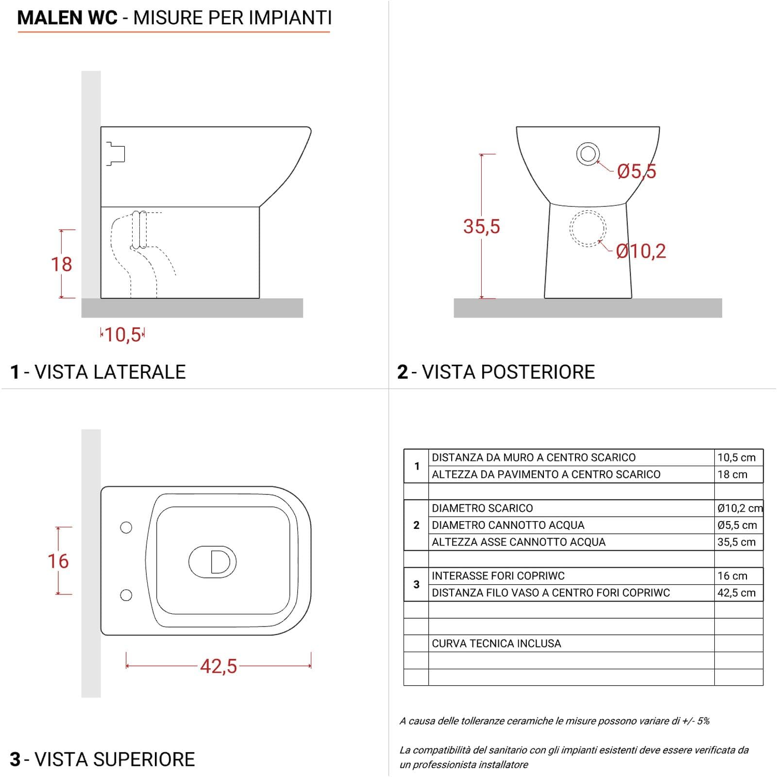 Vaso filomuro e sedile bianco - Malen