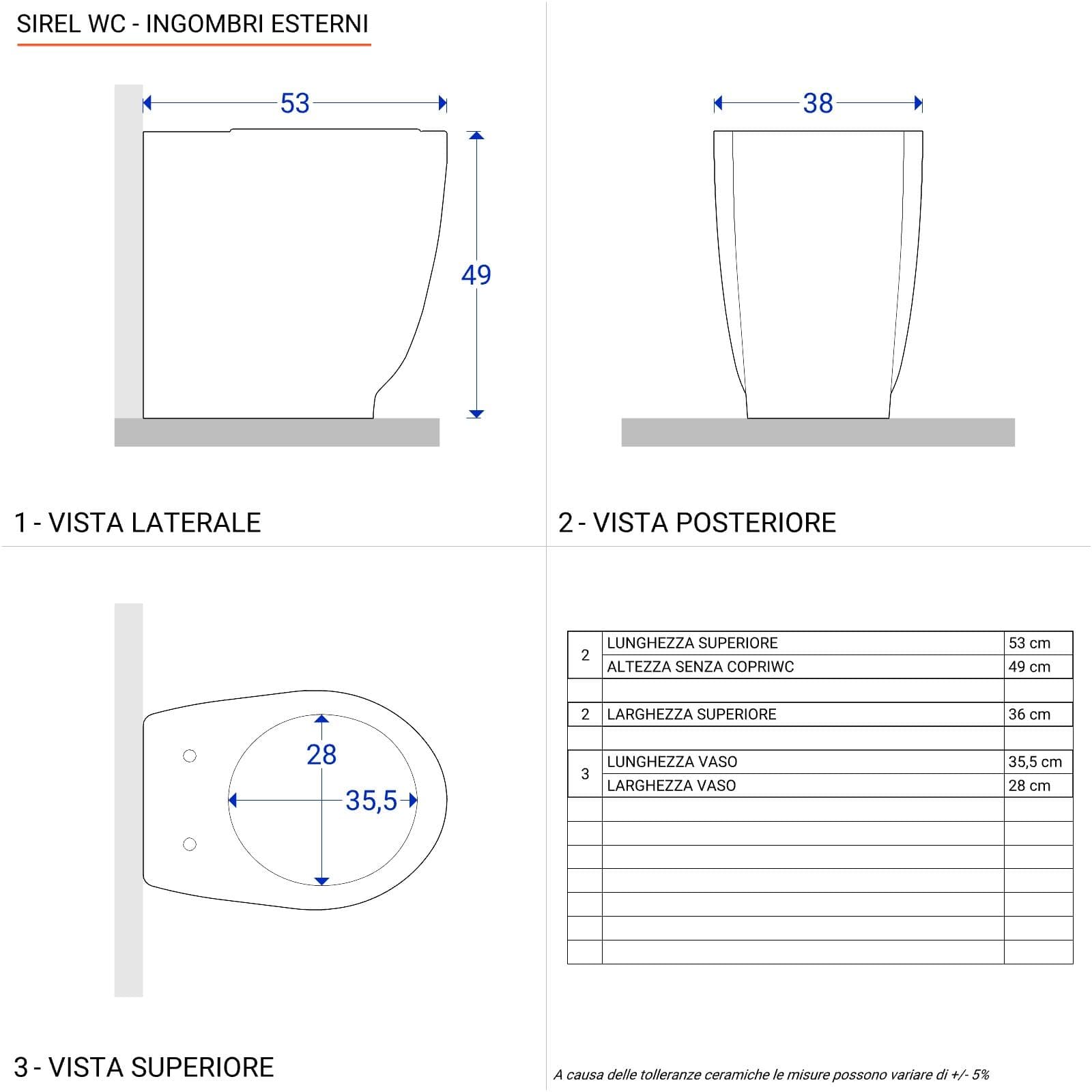 Vaso filomuro in ceramica bianca con sedile SoftClose incluso - Sirel
