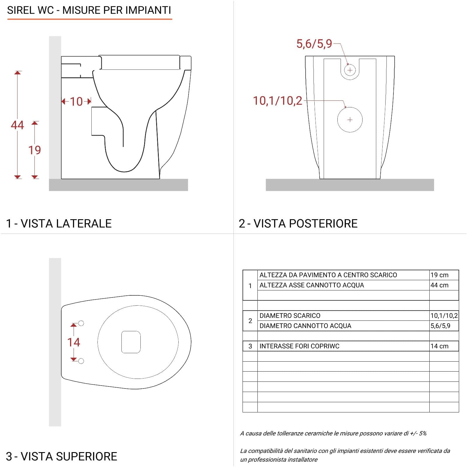 Vaso filomuro in ceramica bianca con sedile SoftClose incluso - Sirel