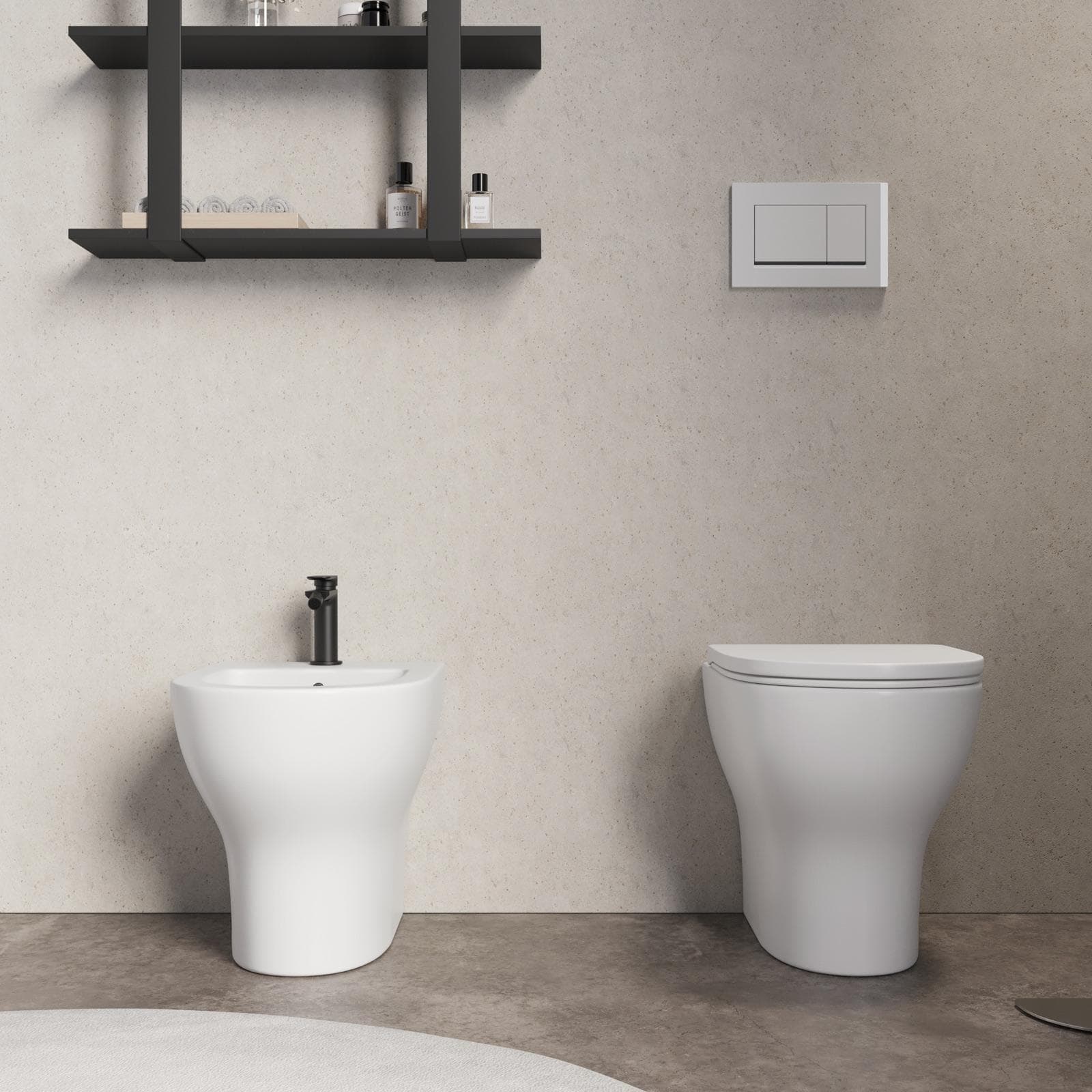Vaso filomuro in ceramica con copriwc e bidet bianco opaco - Skall