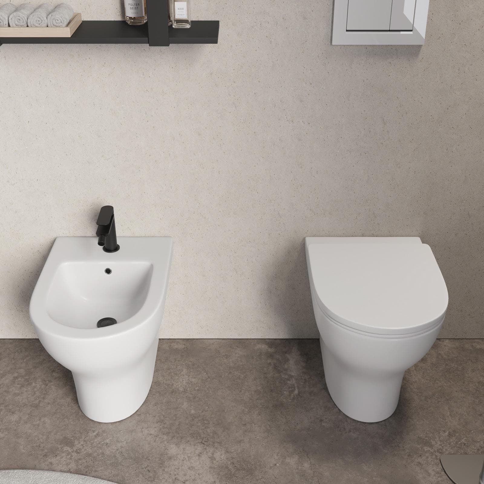 Vaso filomuro in ceramica con copriwc e bidet bianco opaco - Skall
