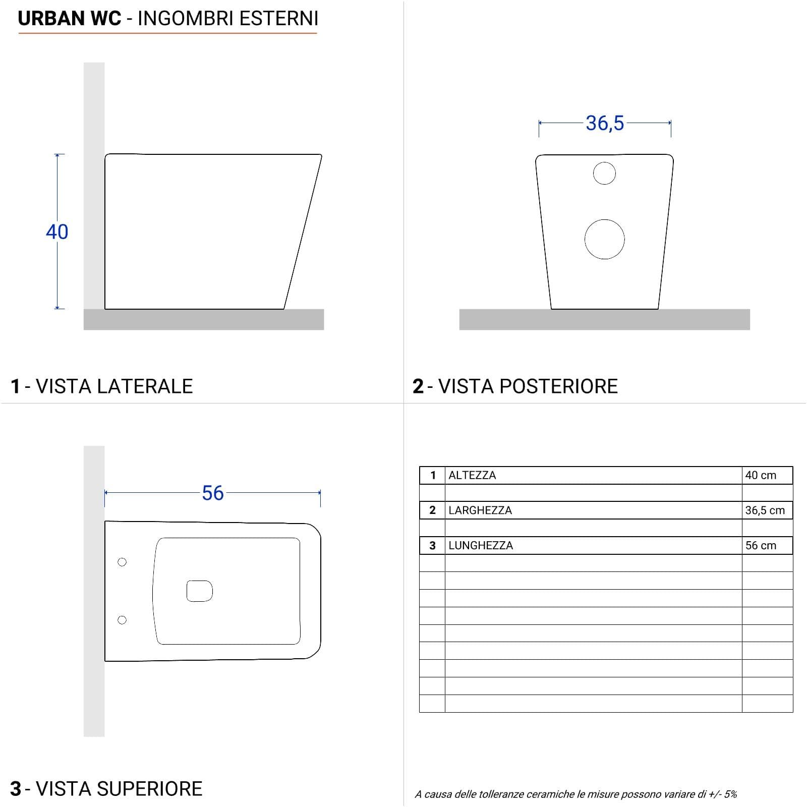 Vaso filomuro in ceramica rimless con copriwc softclose - Urban