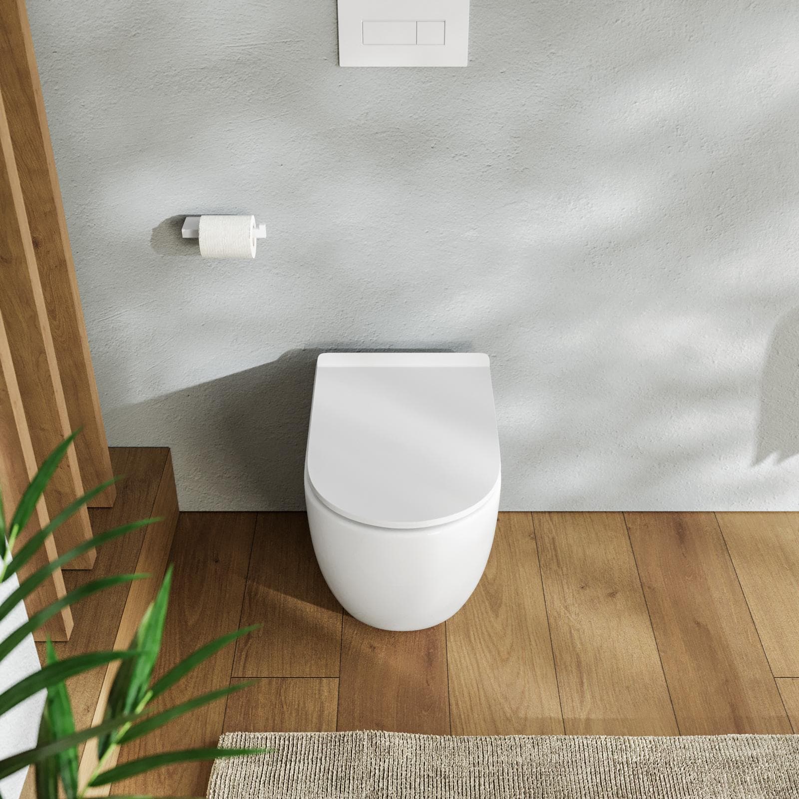 Vaso filomuro in ceramica rimless con copriwc termoindurente softclose - One