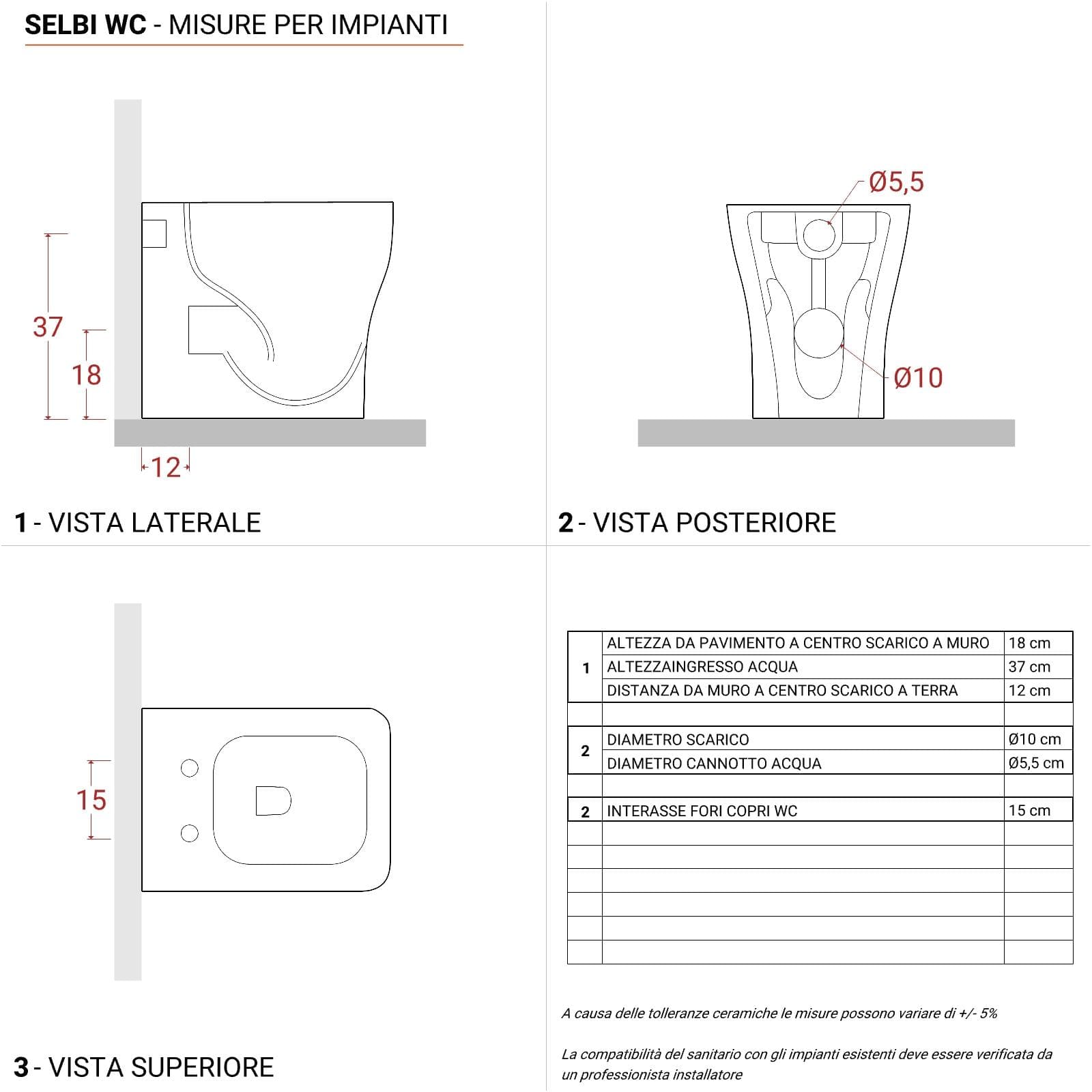 Vaso filomuro in ceramica rimless con sedile softclose - Selbi