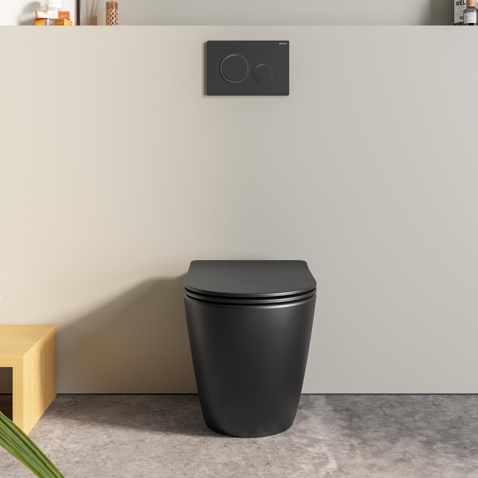 Vaso filomuro con scarico a vortice in cercamica con copriwc nero opaco - Flitch